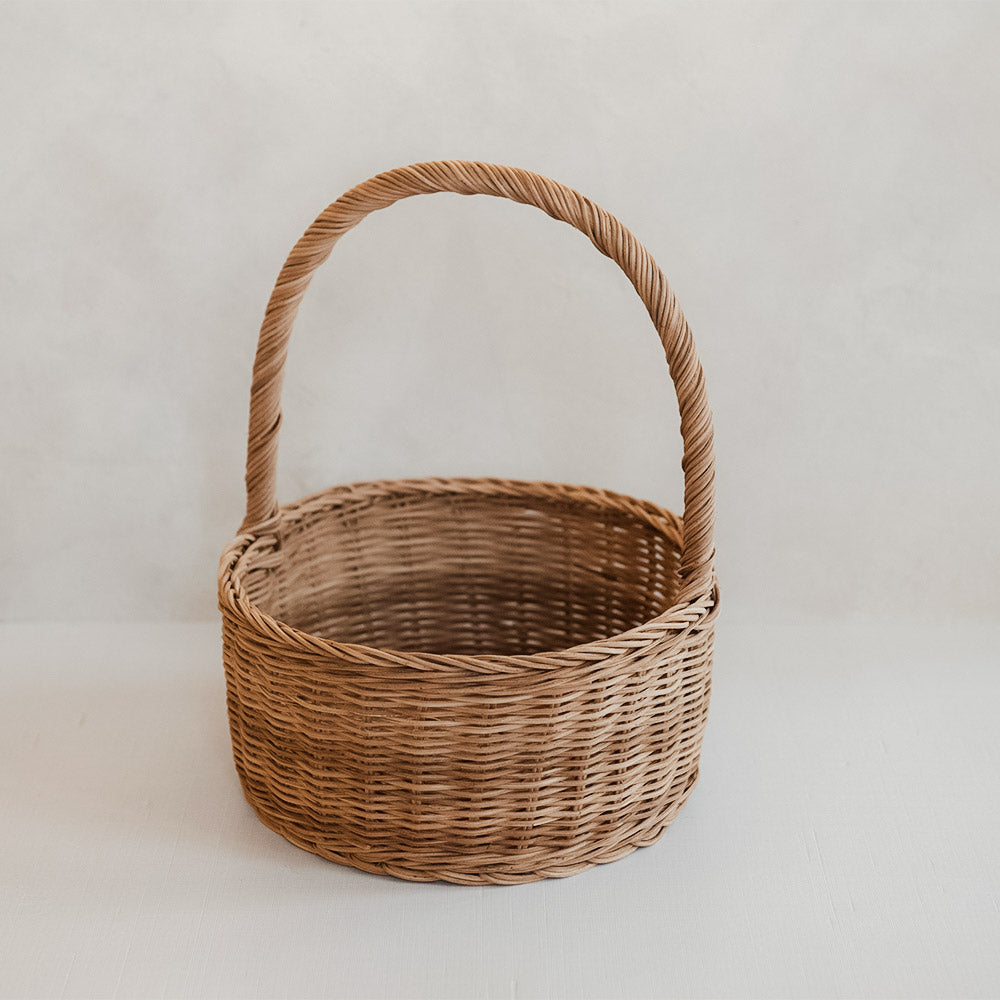 Simone Woven Rattan Basket with Handle - Stylish Storage for Home Decor, Picnics, and Beach Essentials