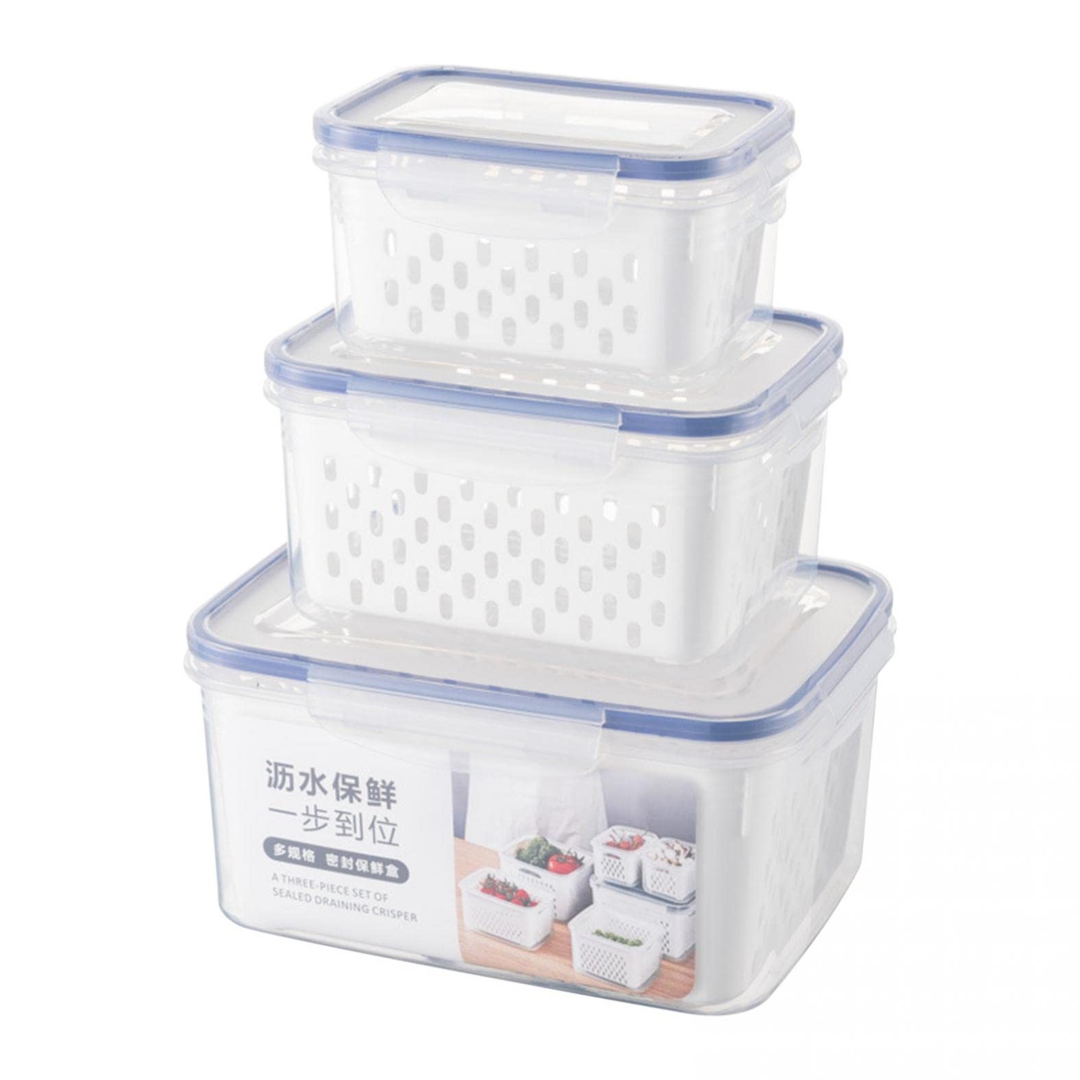 3-Pack Fruit and Vegetable Storage Containers for Refrigerator | Versatile Produce Saver Bins | Keep Fruits, Veggies, Lettuce & Salad Fresh Longer | Ideal for Meal Prep, Fridge Organization & Grocery Storage