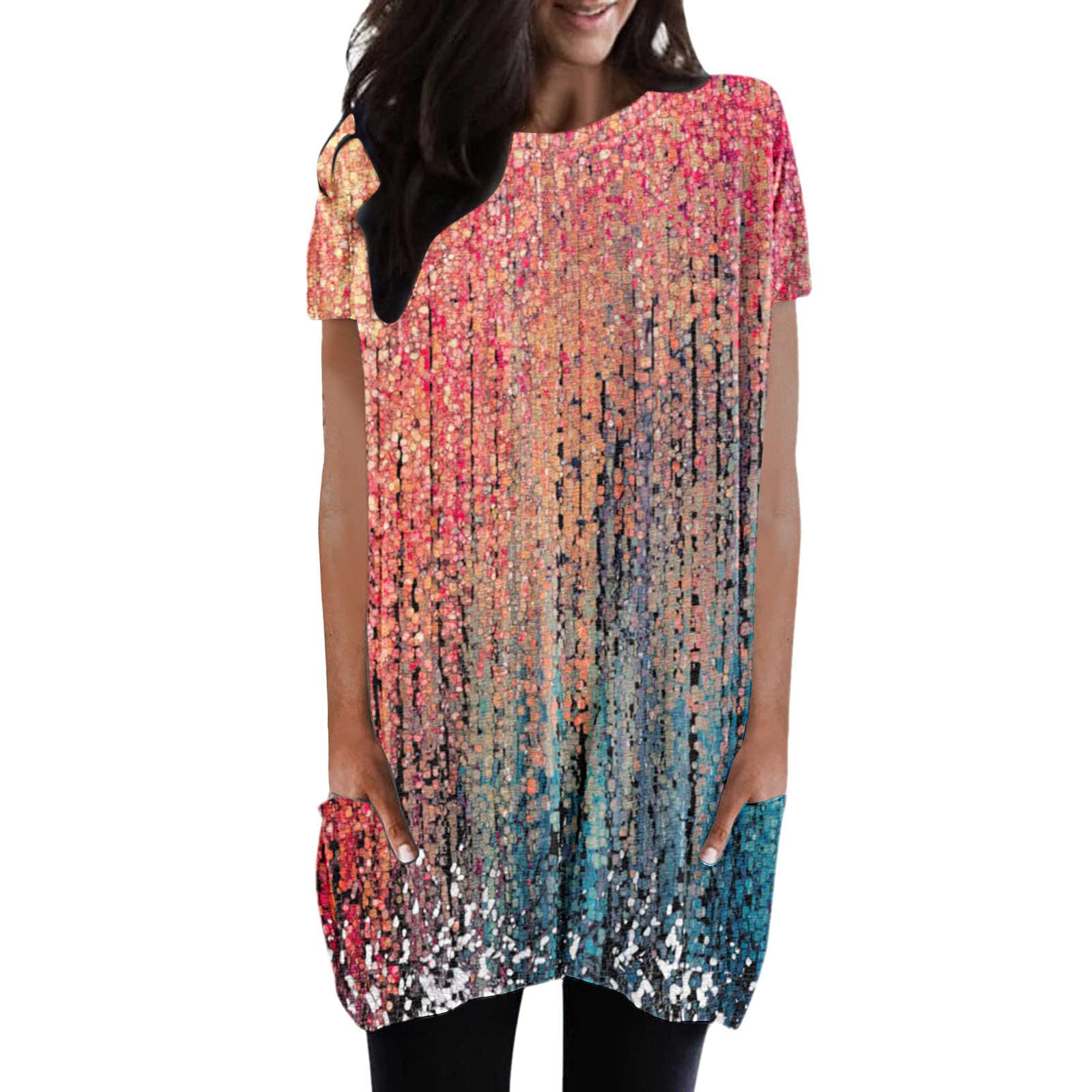 Women's Summer Casual Printed Loose Pullover Crewneck Short Sleeve Tunic Top Blouse - Comfortable & Stylish for Beach, Vacation and Everyday Wear