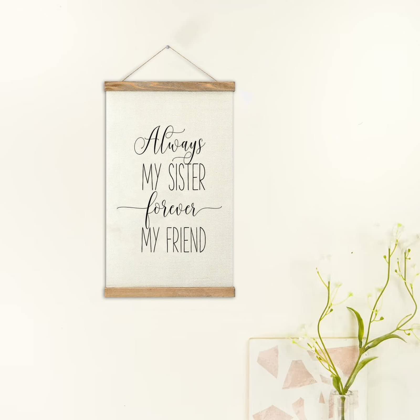Wooden Magnetic Poster Hanger Kit - 12 Inch Teak Wood Frame for Canvas Art & Photos | Perfect for Sister Gifts, Home Decor, and Wall Display (Always My Sister Forever My Friend Design)