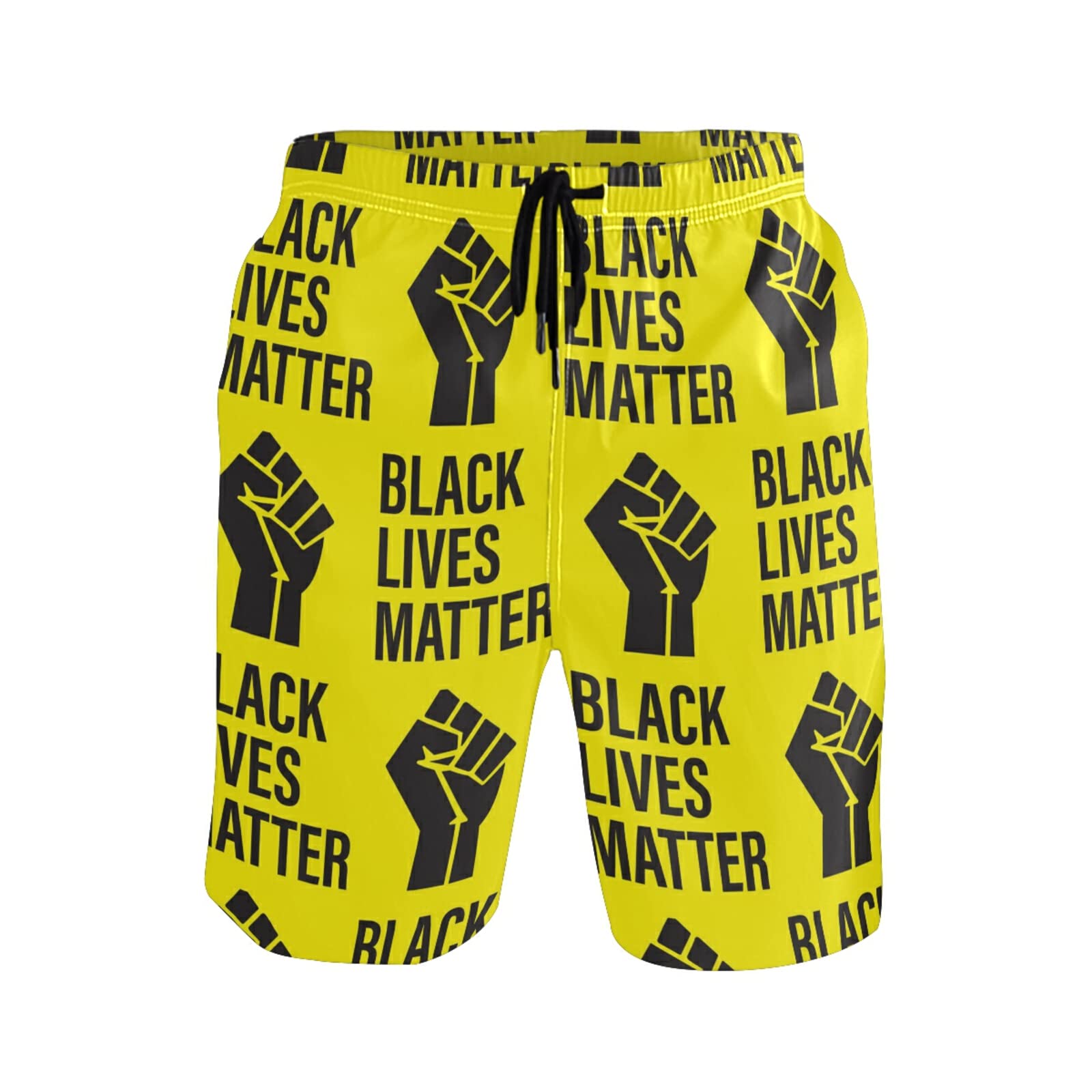 BLM Men's Swim Trunks - Quick Dry Beach Shorts with Mesh Lining | Black Lives Matter Movement Summer Bathing Suits for Pool, Beach & Water Sports