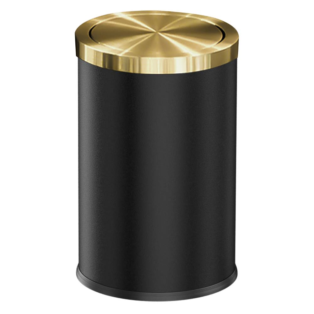 9L/2.4GAL Black and Gold Trash Can with Flipping Lid - Small Bathroom Garbage Bin for Hotel, Office, Laundry & Powder Room - Elegant Metallic Gold Design (BLACK) - Perfect for Waste Disposal in Tight Spaces