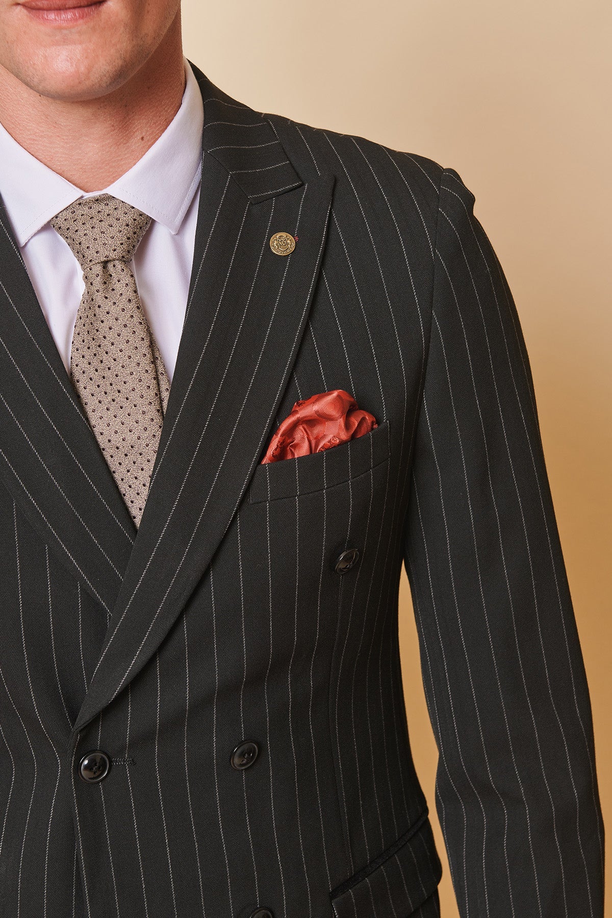 ROCCO Black Pinstripe Double Breasted Suit for Men - Premium Wool Blend Formal Business Attire - Perfect for Weddings, Office Meetings & Special Occasions