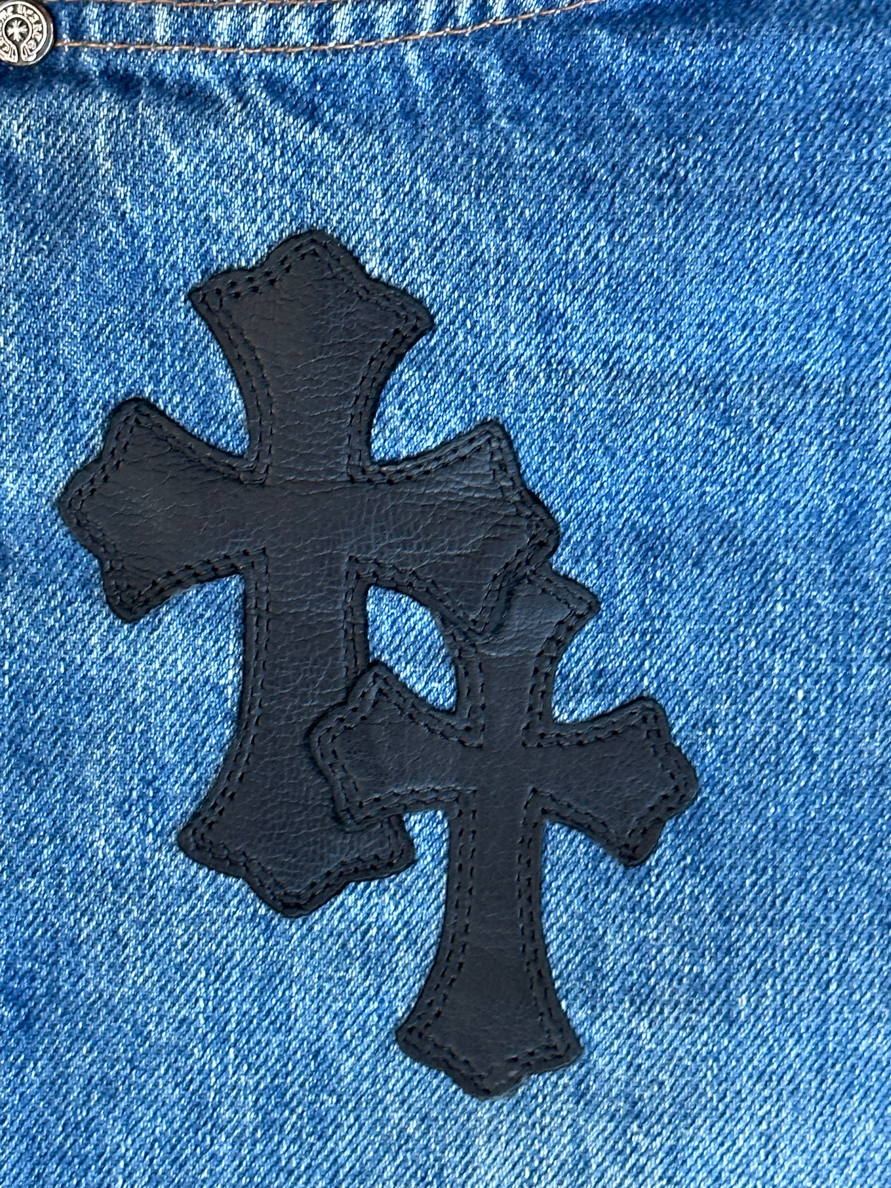 Chrome Hearts x Levi's Blue & Black Cross Patch Denim Jeans for Men - Stylish Streetwear & Casual Outfits