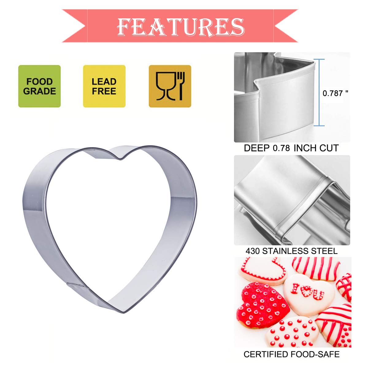 6PCS Valentine's Day Cookie Cutters Set - Heart, Cupid Arrow, Lip & Double Heart Shapes for Biscuits, Sandwiches & Fondant | Perfect for Baking, DIY Gifts & Romantic Celebrations