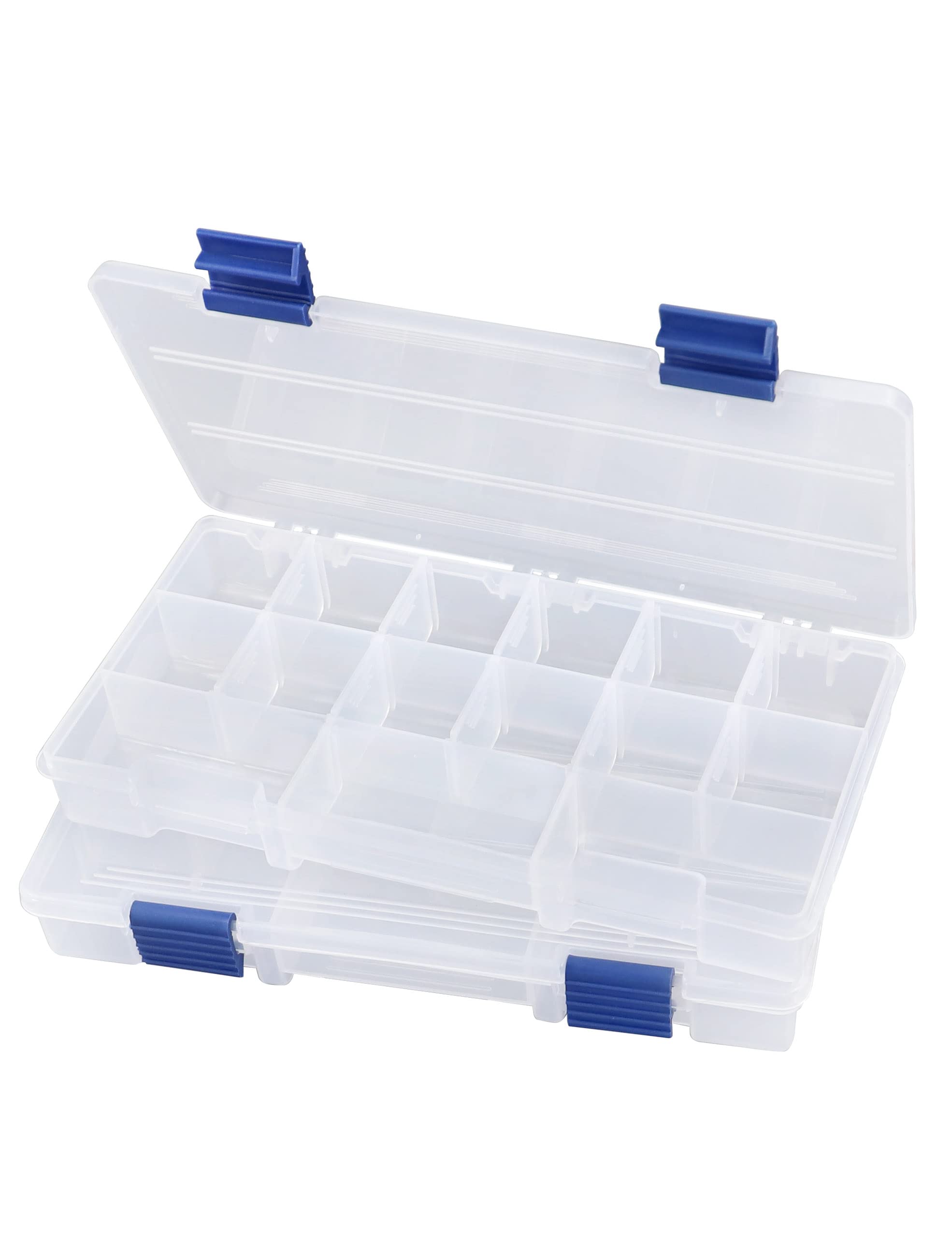 Hlotmeky Small Fishing Tackle Box Organizer - 2 Pack 3500 Tackle Tray with Dividers, Clear Plastic Storage Box for Fishing Gear & Snacks - Perfect for Outdoor Fishing Trips & Camping Organization