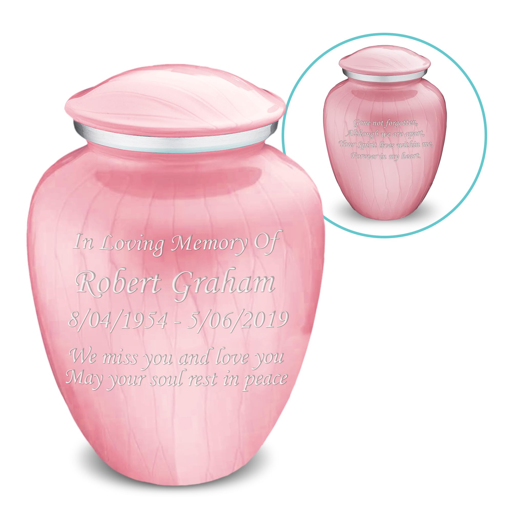 Personalized Cremation Urns for Human Ashes - Large Pearl Light Pink Funeral Urn for Adults with Double Side Engraving | Holds 200 lbs | Memorial Keepsake for Loved Ones | Perfect for Home Display or Burial Ceremony
