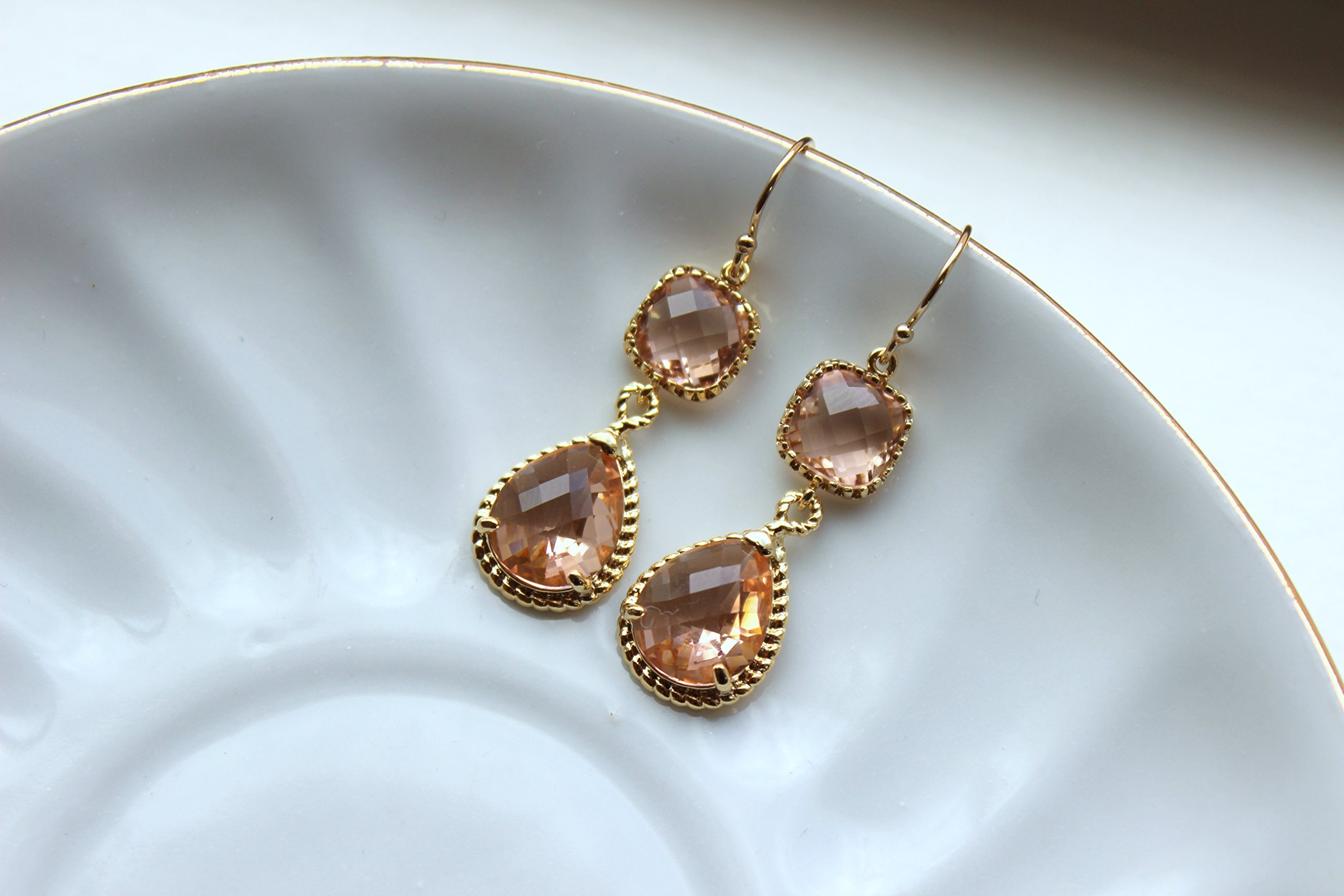 Elegant Champagne Peach Blush Pink Earrings for Women - Dainty Bridal Jewelry Set - Perfect for Weddings, Bridesmaid Gifts & Special Occasions