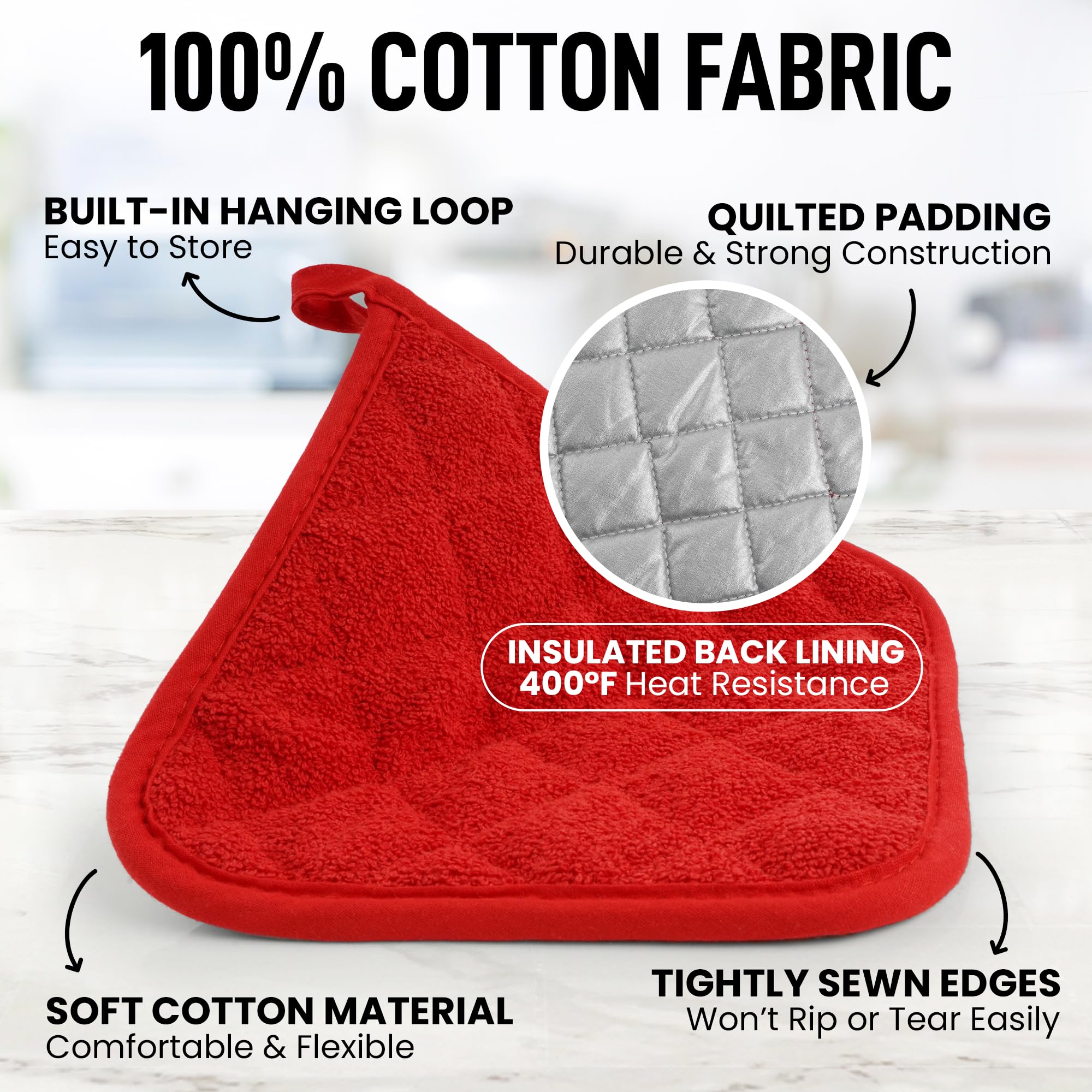 Heat-Resistant Cotton Pot Holders 6-Pack - Machine Washable for Kitchen & Baking (7