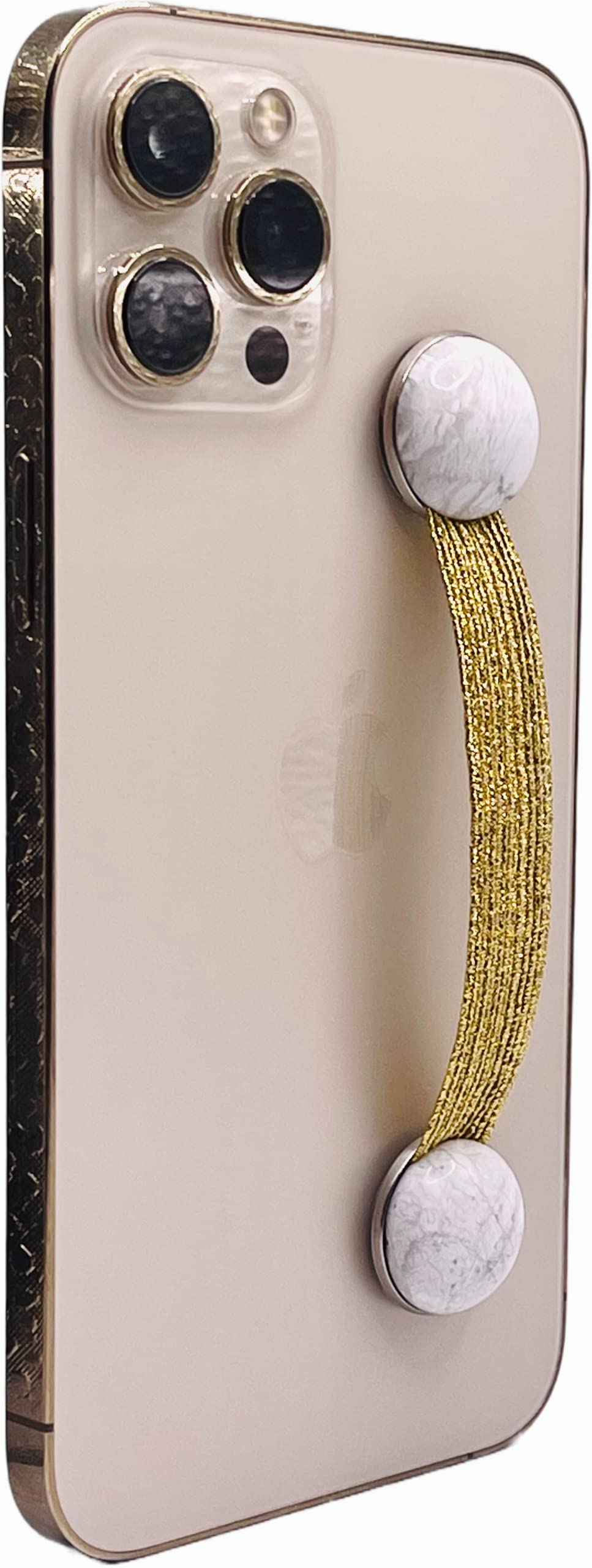 CRYSTALFY: Genuine Howlite Crystal Phone Grip & Strap with Gold Elastic Band - Wireless Charging Compatible Phone Holder for iPhone, Samsung & Smartphones - Perfect for Work, Travel & Everyday Use