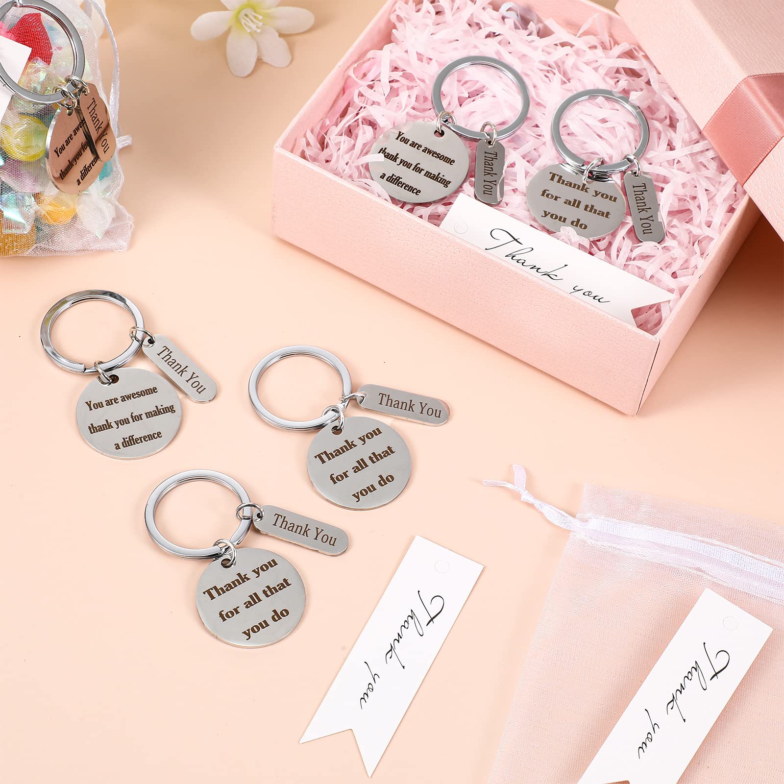 72 Pcs Employee Appreciation Gifts Bulk - Keychains with Bags for Teachers & Graduation - Workplace & School Rewards
