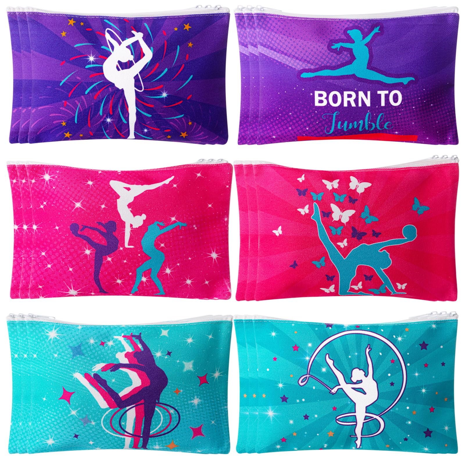Hillban 18-Piece Gymnastics Gift Set for Women - Zippered Hot Pink Makeup Bags & Toiletry Pouches - Perfect for Gymnastics Team, Birthday Parties & Travel Accessories