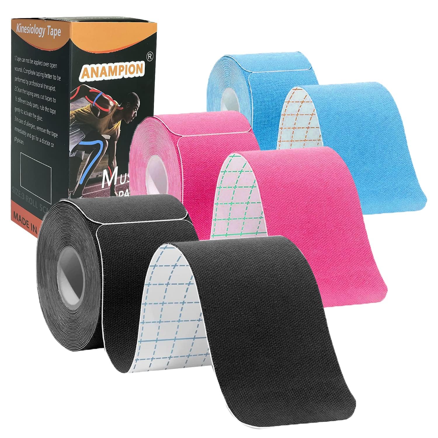 **Kinesiology Tape Precut (3 Rolls, 60 Strips) – Waterproof Sports Tape for Athletes, Physio Elastic Tape for Pain Relief – Supports Muscles, Shin Splints, Ankle, Knee & Shoulder – 5m (Mix Color) – Ideal for Running, Gym, Yoga & Physical Therapy**