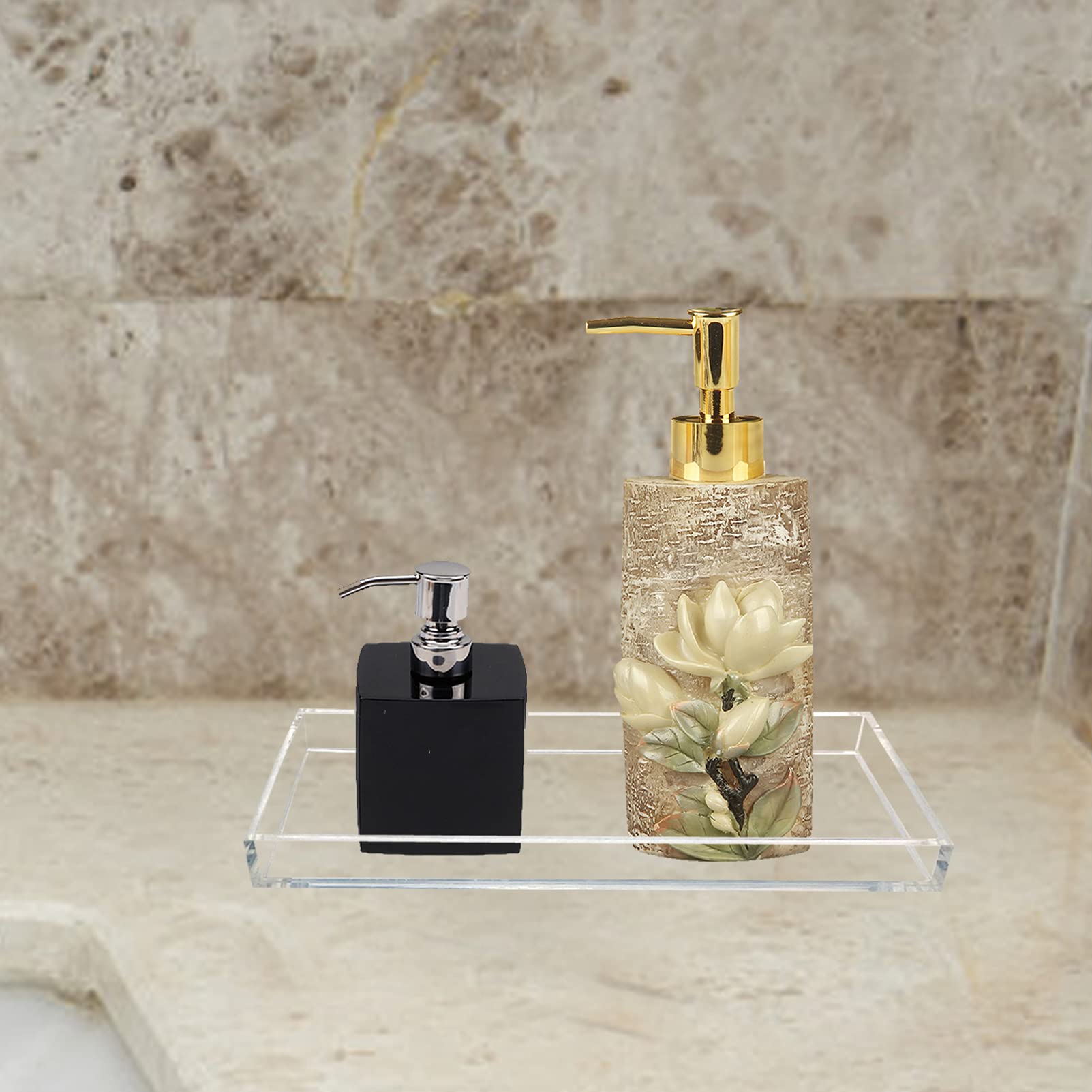 Bigfety Clear Acrylic Vanity Tray - Bathroom & Dresser Organizer for Jewelry, Perfume, Makeup - Perfect for Countertop, Desk, Nightstand & Vanity Organization