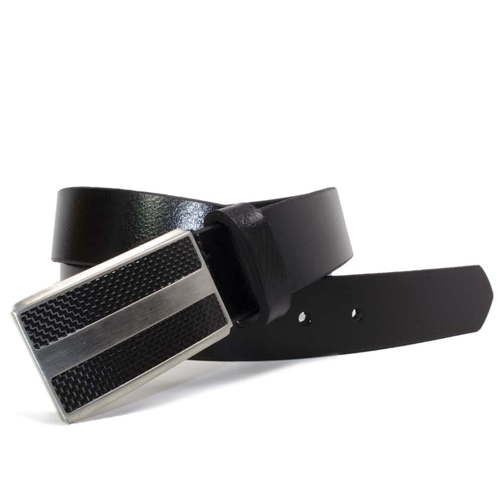 Nickel Free Titanium-Carbon Fiber Black Belt for Men - Hypoallergenic Solid Full Grain Leather Belt with Certified Titanium Buckle - USA Made Durable Dress & Casual Belt for Office, Travel & Everyday Wear