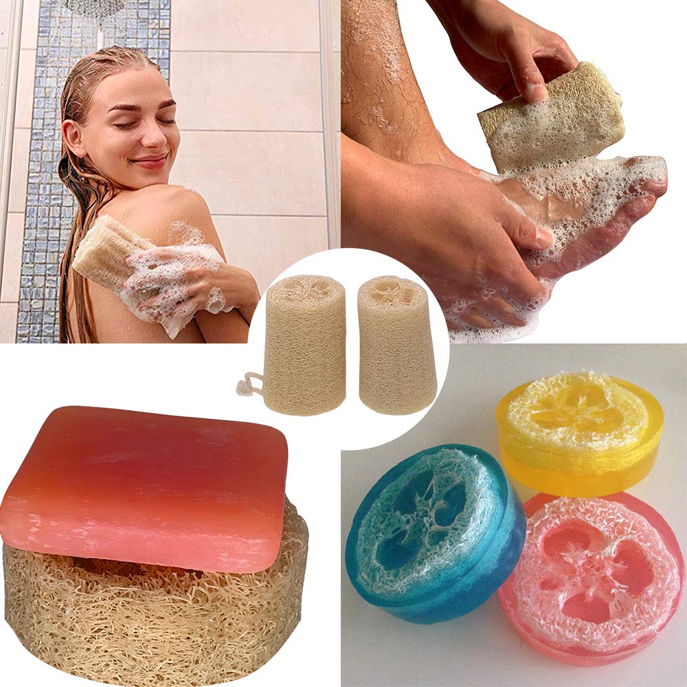 RECKODOR Natural Loofah Sponge Bath Set for Women & Men - Exfoliating Body Scrubber, Back Scrubber, Luffa Sponge & Exfoliating Pads - 7 in 1 SPA Gift Pack for Shower, Bath & Skin Care Routine