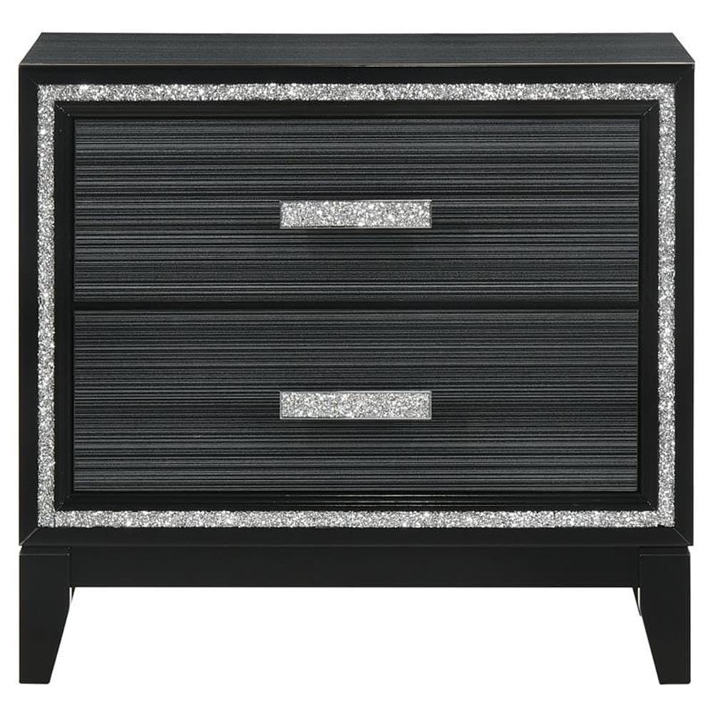 Acme Haiden Wooden 2-Drawer Nightstand with Silver Trim in Weathered Black - Modern Bedside Table for Bedroom, Living Room & Guest Room