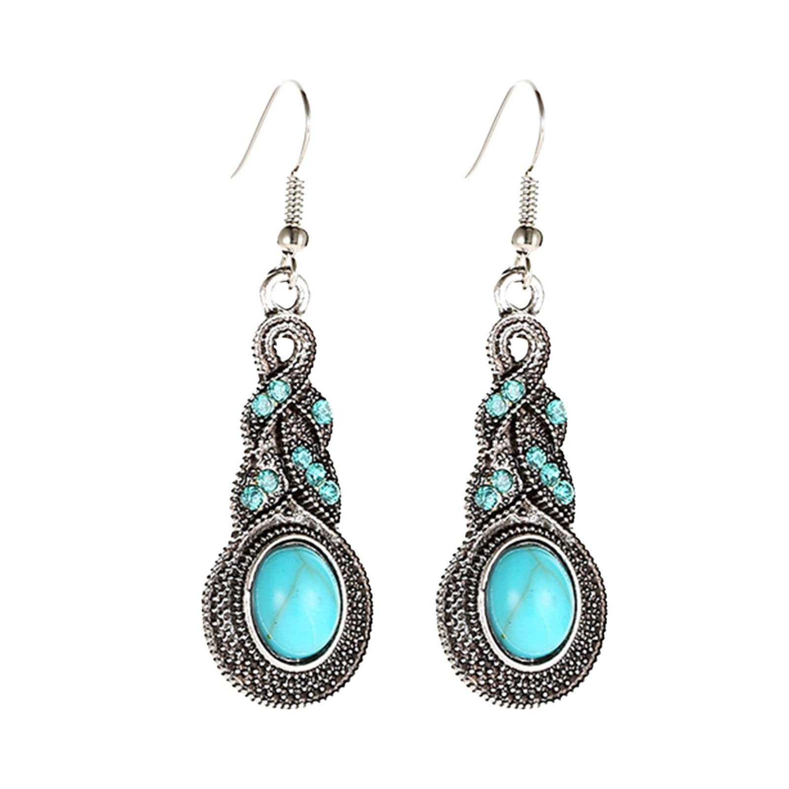 Boho Turquoise Drop Earrings for Women - Western Dangling Statement Jewelry, Simple Bohemian Teardrop Earrings for Girls, Double Ear Piercing Style - Perfect for Festivals, Parties & Boho Fashion