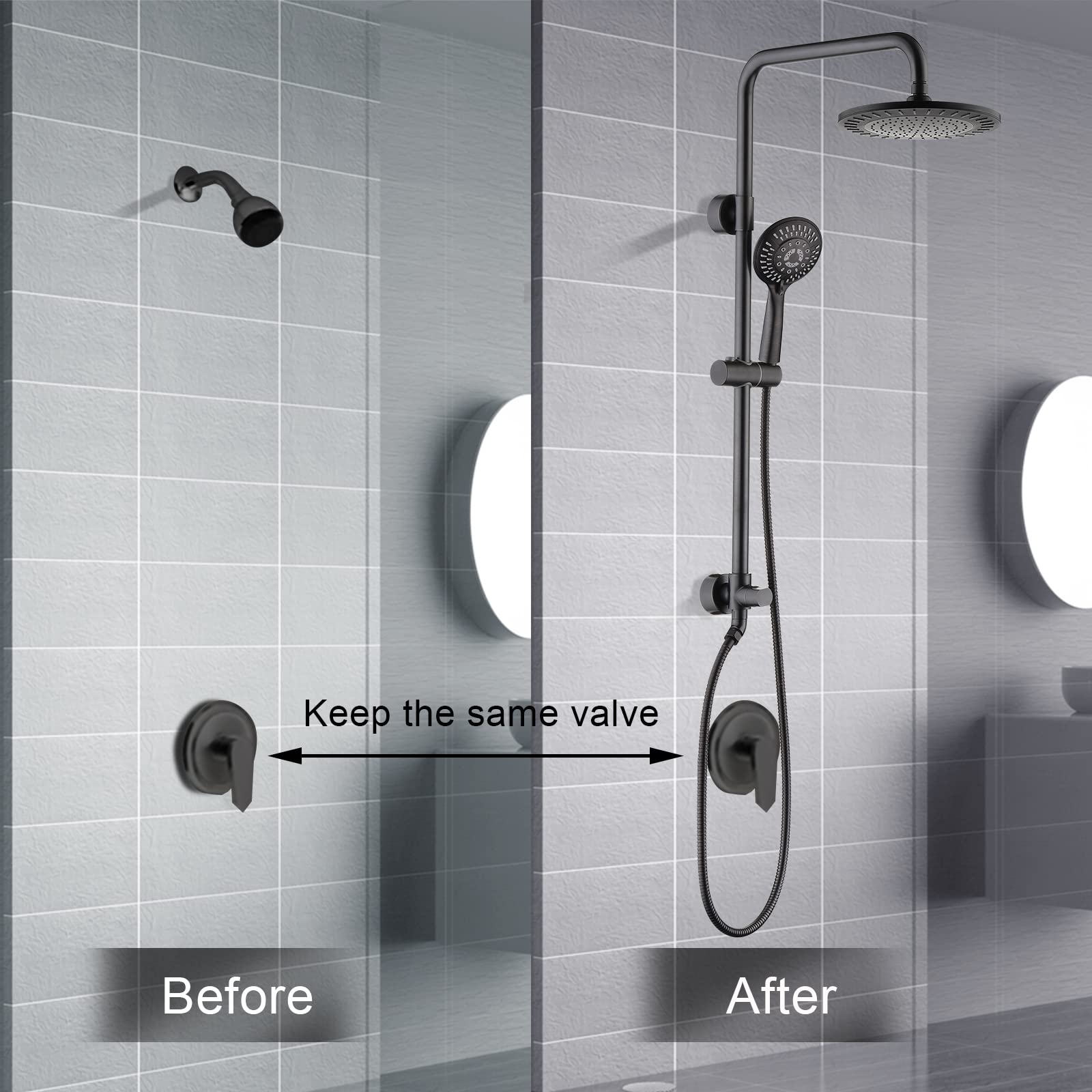 BRIGHT SHOWERS 9 Inch Rain Shower Head System - 3-Function Handheld Shower with High Pressure Rainfall Showerhead in Oil-Rubbed Bronze - Perfect for Spa-Like Bathroom Experience & Luxury Home Renovation