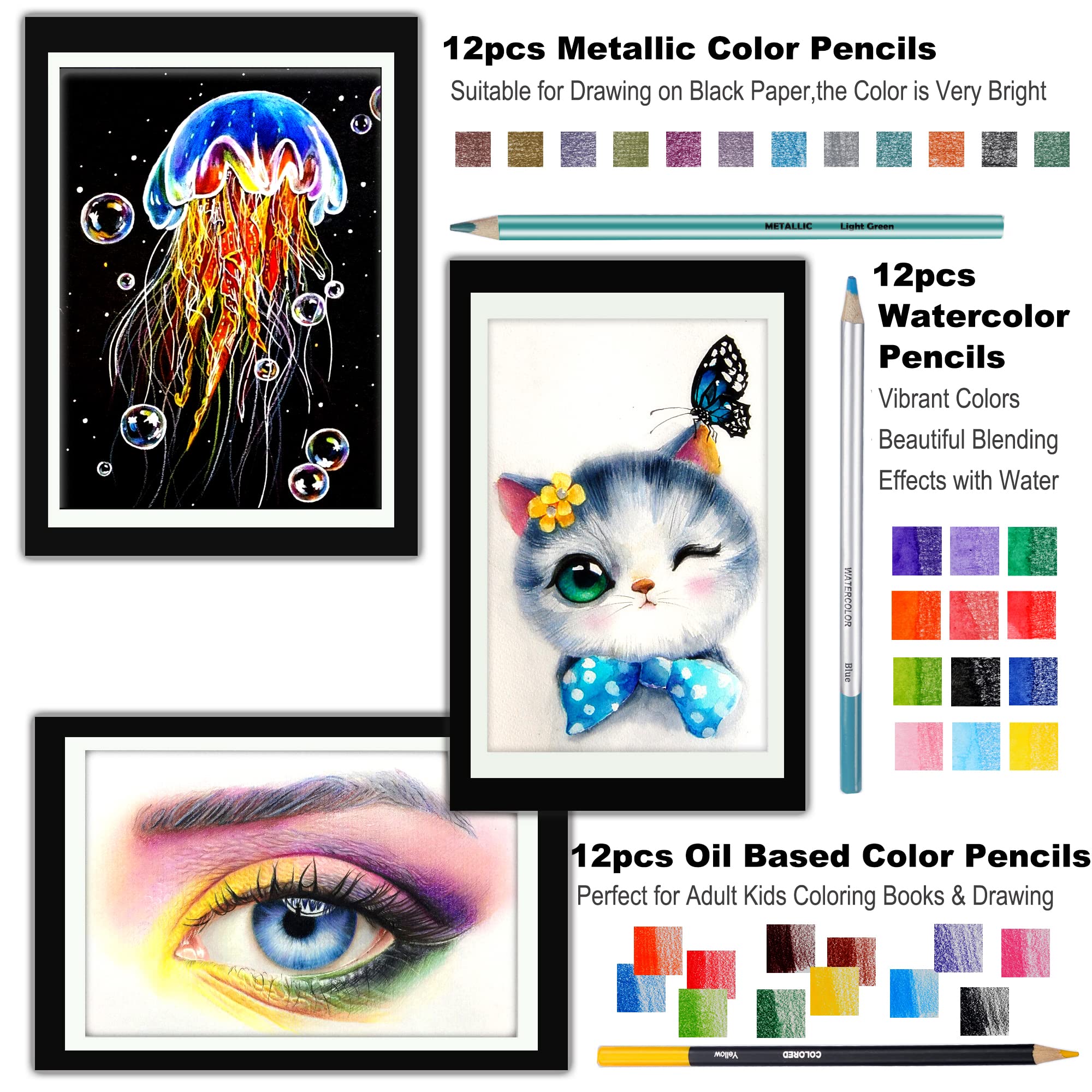 KALOUR 76pc Art Set - Sketching & Drawing Kit with Pencils, Pastels & Watercolors for Beginners - Perfect for Sketching, School & DIY Projects