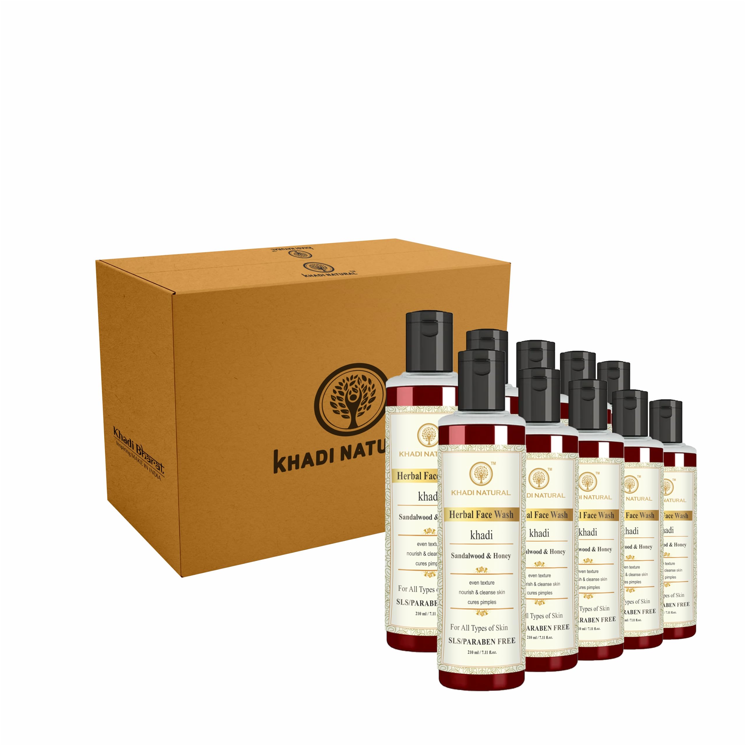 Khadi Natural Sandalwood & Honey Face Wash for Reducing Scars & Blemishes - 210ml (Pack of 10) | Gentle Cleanser for Healthy Skin | Suitable for All Skin Types | Perfect for Daily Skincare Routine & Acne-Prone Skin