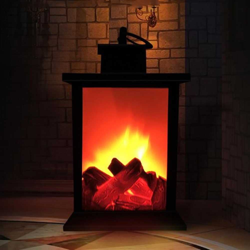 SJHP LED Flickering Flame Lantern - Battery Operated Flameless Fireplace Decor with Carry Handle, 9.6x5.5 Inch Indoor Tabletop Lantern for Home, Christmas, Wedding, Patio & Garden Decorations