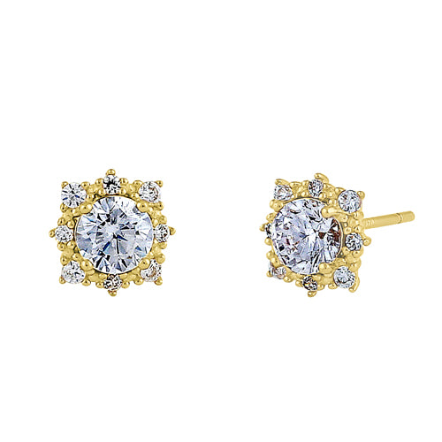 14K Yellow Gold Vintage Round Clear Cubic Zirconia Stud Earrings for Women - Elegant & Timeless Jewelry for Parties, Weddings & Everyday Wear