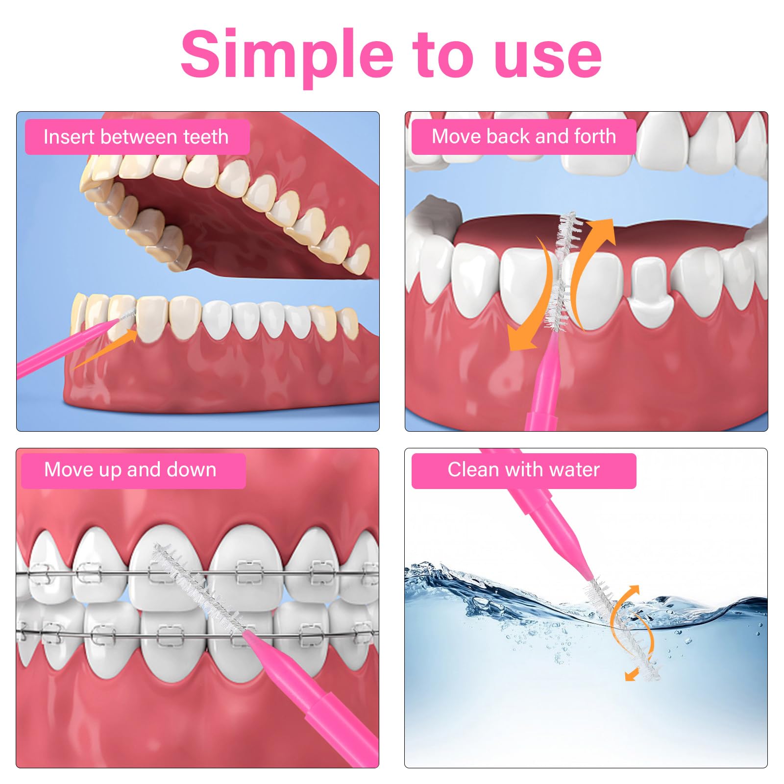 100 Pack Interdental Brushes for Braces - Dental Floss Picks for Teeth Cleaning, Orthodontic Flossers with 5 Color Options | Perfect for Braces Care, Oral Hygiene & On-the-Go Dental Cleaning