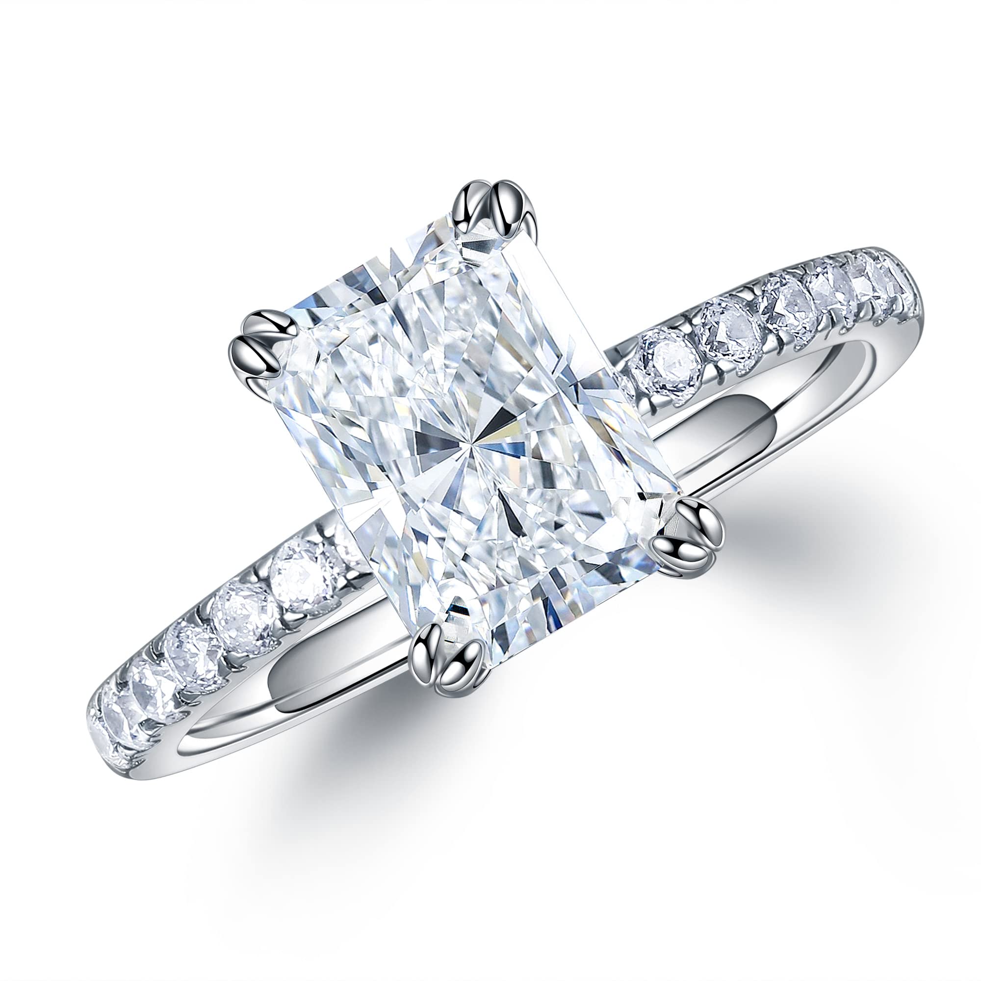 2ct Radiant Cut Moissanite Engagement Ring for Women - D Color VVS1 Clarity Lab Created Moissanite Wedding Ring in 14K White Gold, Anniversary Gift, Valentine's Day Present for Her, Perfect for Proposals, Bridal Jewelry & Special Occasions
