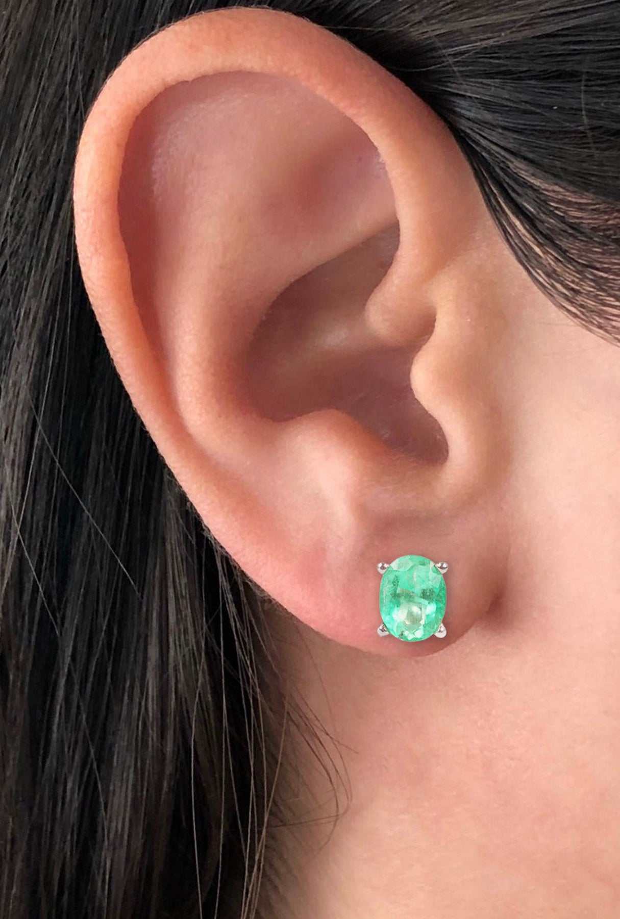 2.0TCW Certified Natural Bright Green Emerald Oval Stud Earrings in 14K Gold - Elegant Scroll Design for Women, Perfect for Weddings, Parties & Special Occasions