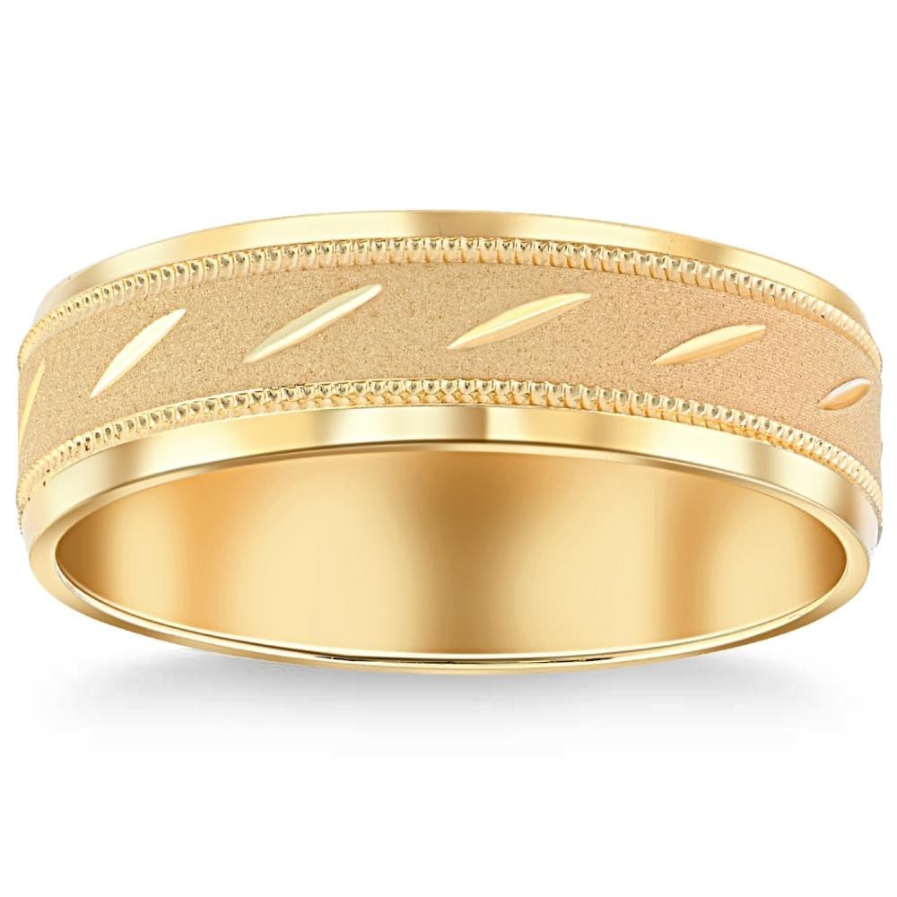10K Yellow Gold 6MM Brushed Carved Comfort Fit Wedding Band for Men - Perfect for Engagement, Anniversary & Everyday Wear