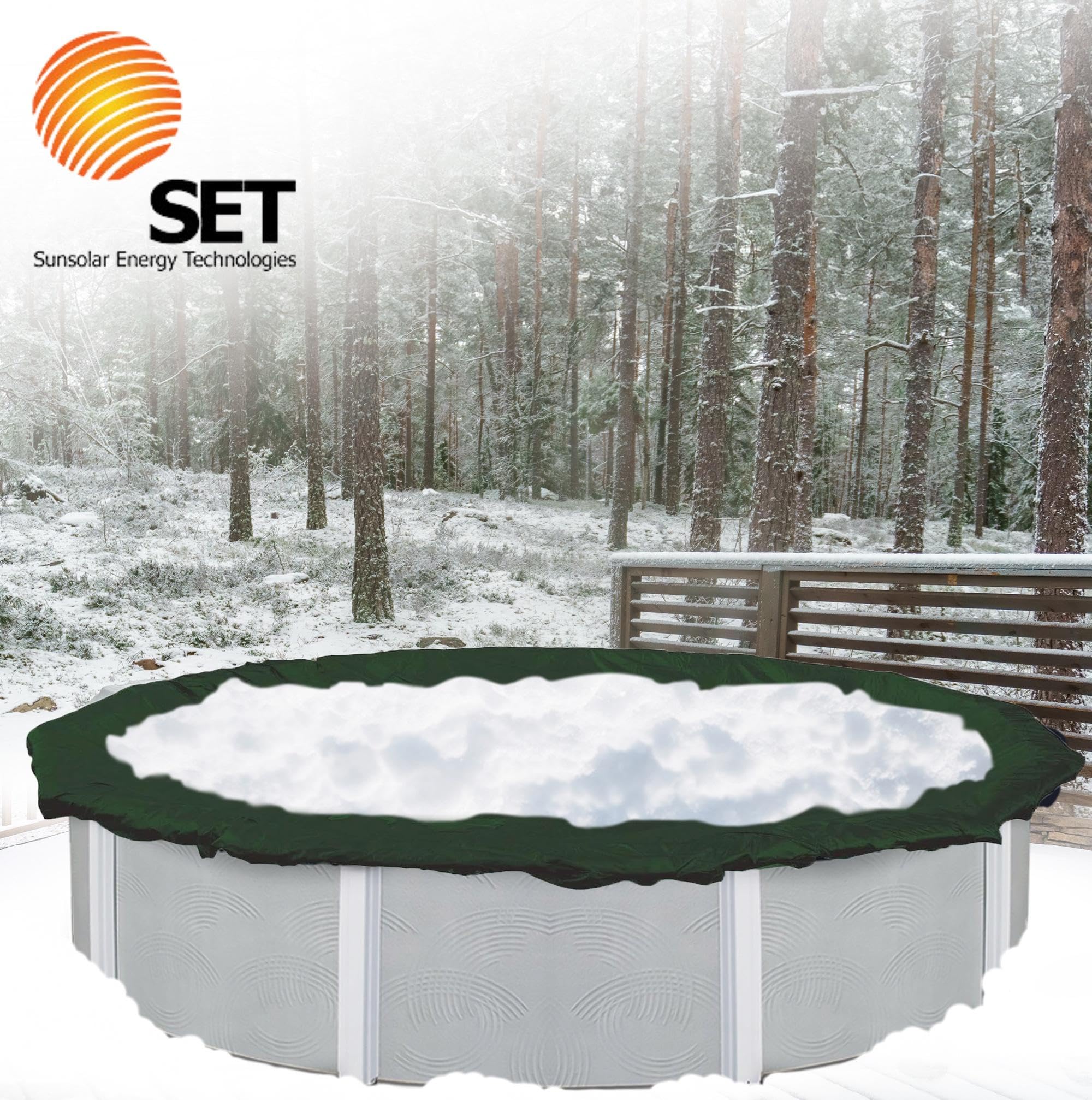 Heavy Duty Above Ground Solid Pool Cover for 28 Foot Round Swimming Pools - Winter Pool Cover with Sturdy Cable & Winch - SunSolar Energy Technologies - 12 Year Warranty - Perfect for Winter Protection, Debris Prevention, and Extending Pool Life