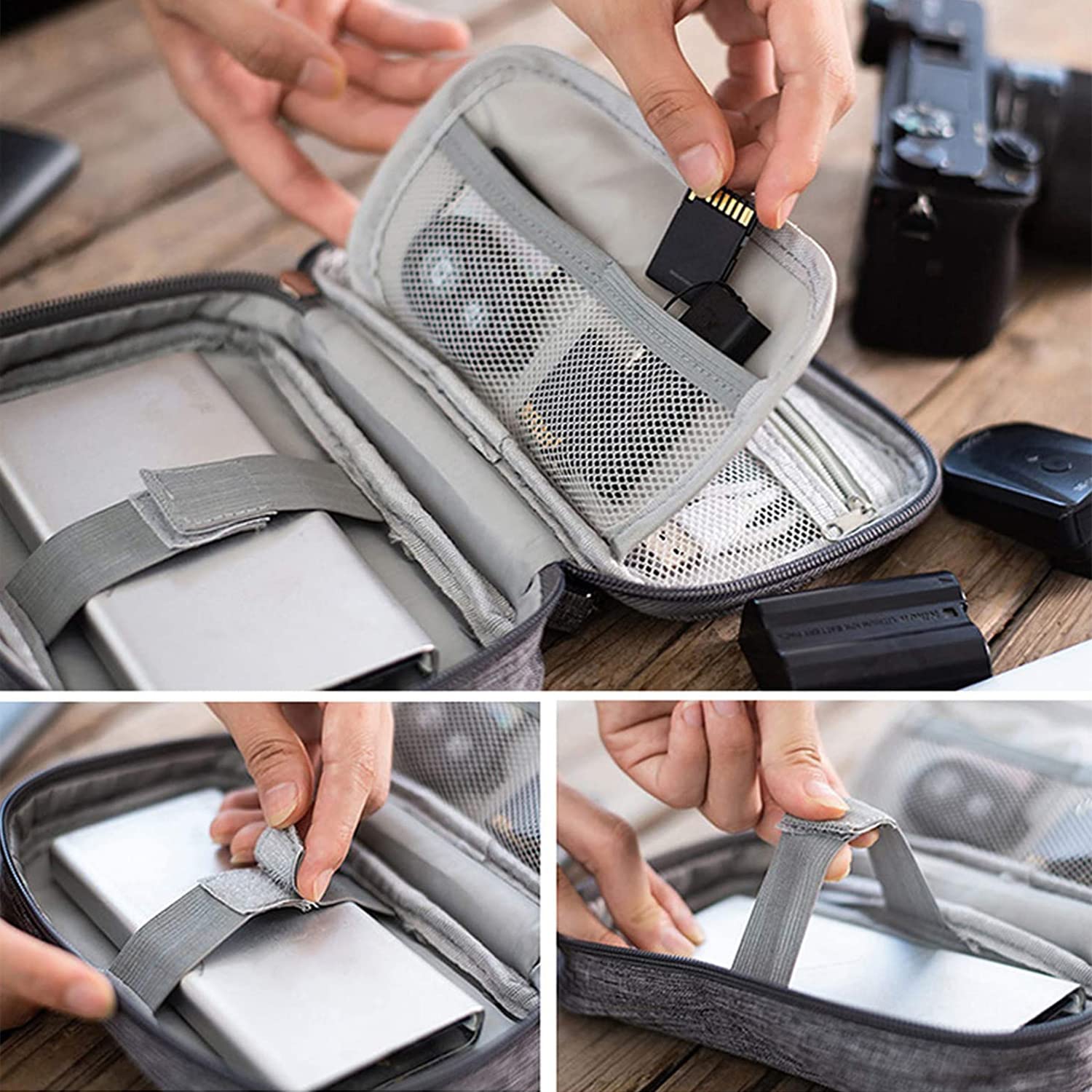 Compact Electronic Cable Organizer Bag - Portable Travel Cord Storage for Charger, Phone, USB, SD Card & Earphones - Perfect for Business Trips & Daily Commute - Black