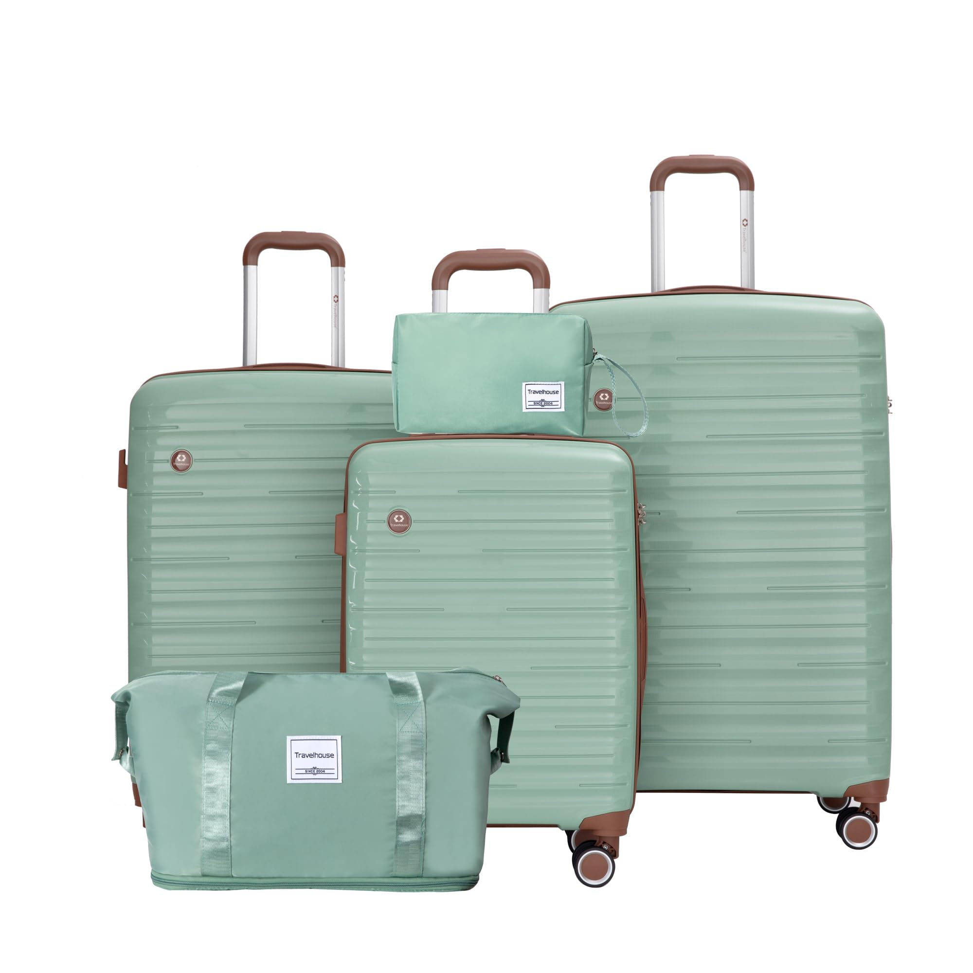 **Travelhouse 5-Piece ABS Hardshell Luggage Set with Spinner Wheels & TSA Lock – Durable, Waterproof Suitcases for Carry-On & Checked Bags – Ideal for Air Travel, Family Vacations & Business Trips (Green)**