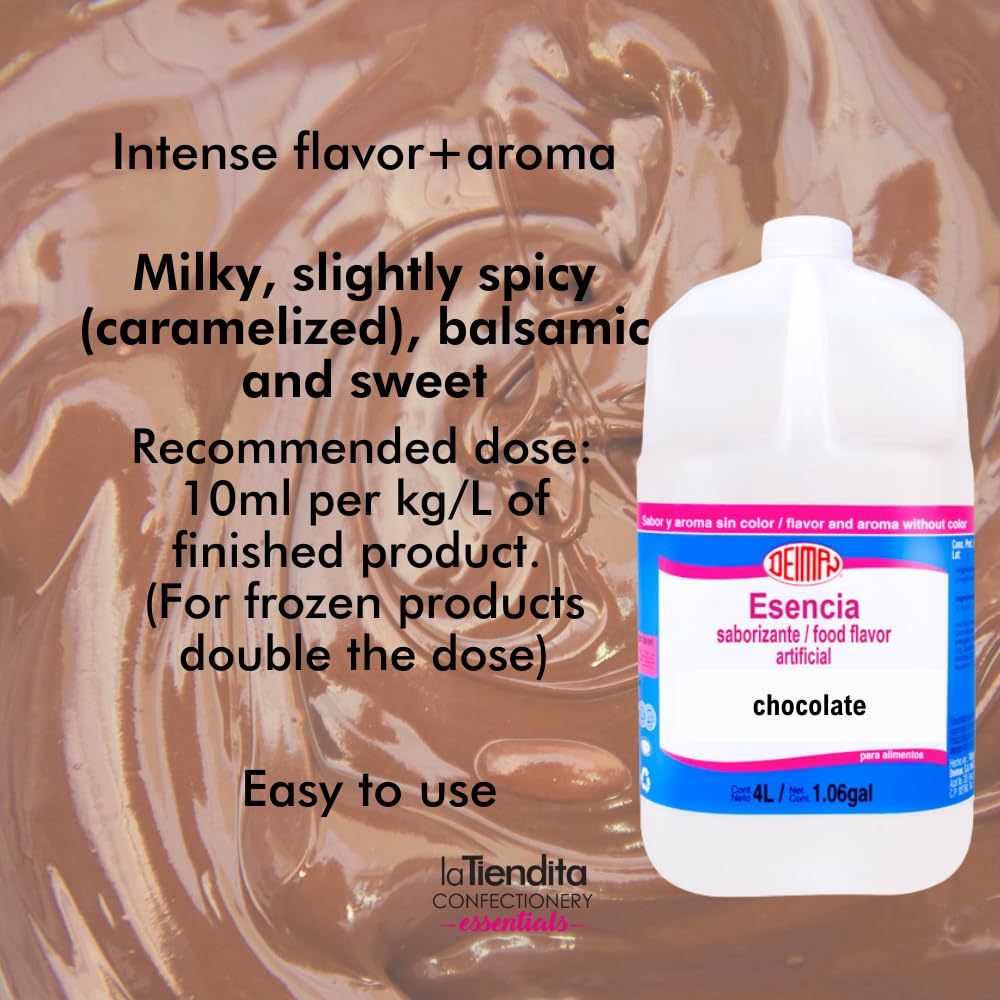Premium Deiman Chocolate Flavoring Essence - 1.06 Gallon Bulk Size for Baking, Cooking & Beverages - Artificial Food Grade Flavor Concentrate for Cakes, Cookies, Coffee & Desserts