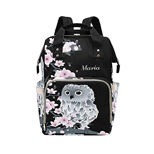 Custom Personalized Owl & Pink Floral Diaper Backpack for Women & Men - Nursing Baby Bag with Name Tag, Travel Daypack & Shoulder Bag for Moms, Dads, and Caregivers - Perfect for Hospital Visits, Daycare Trips, and Family Outings