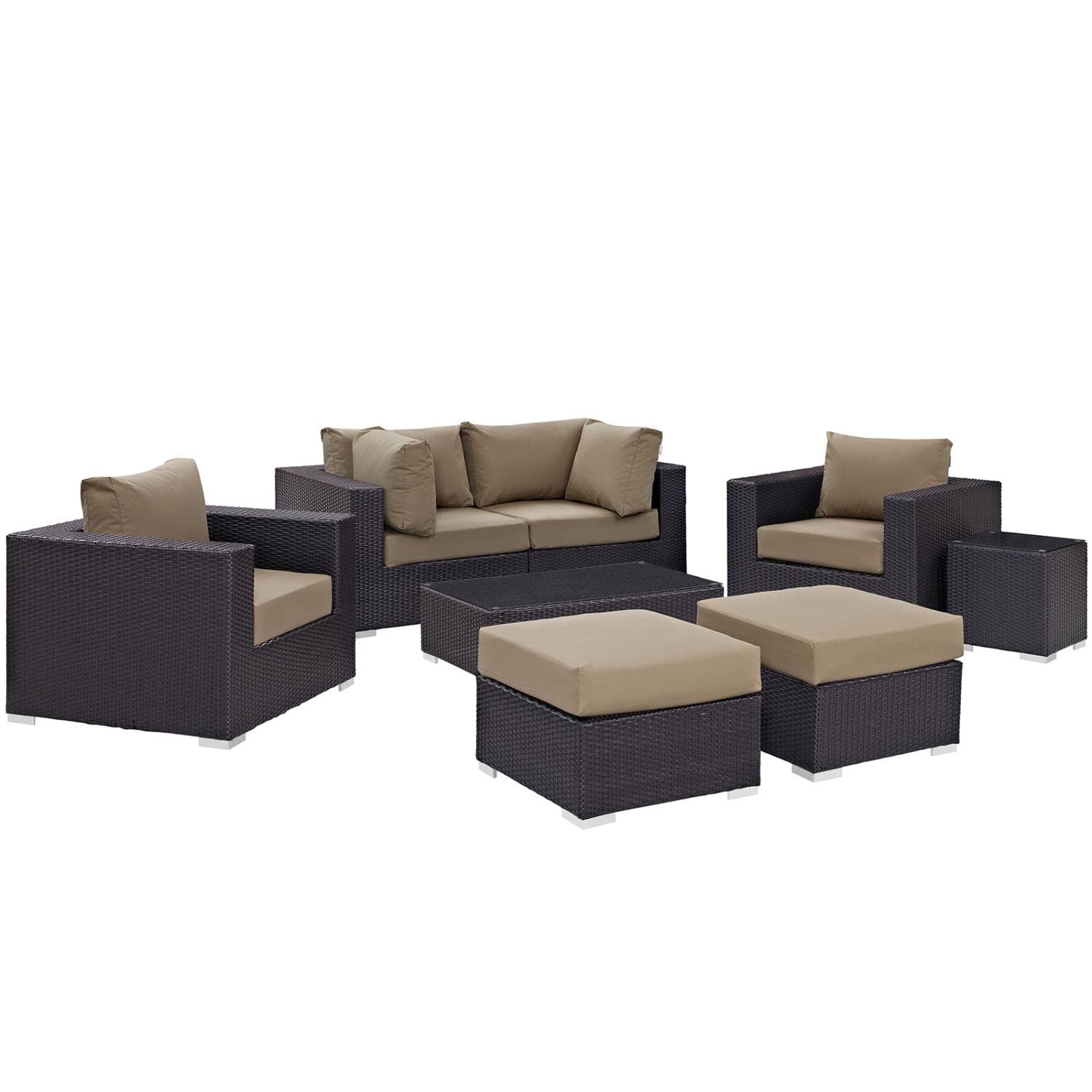 Modway Convene 8-Piece Outdoor Patio Sectional Set - Espresso Mocha Brown Wicker Furniture for Backyard, Garden & Poolside Relaxation