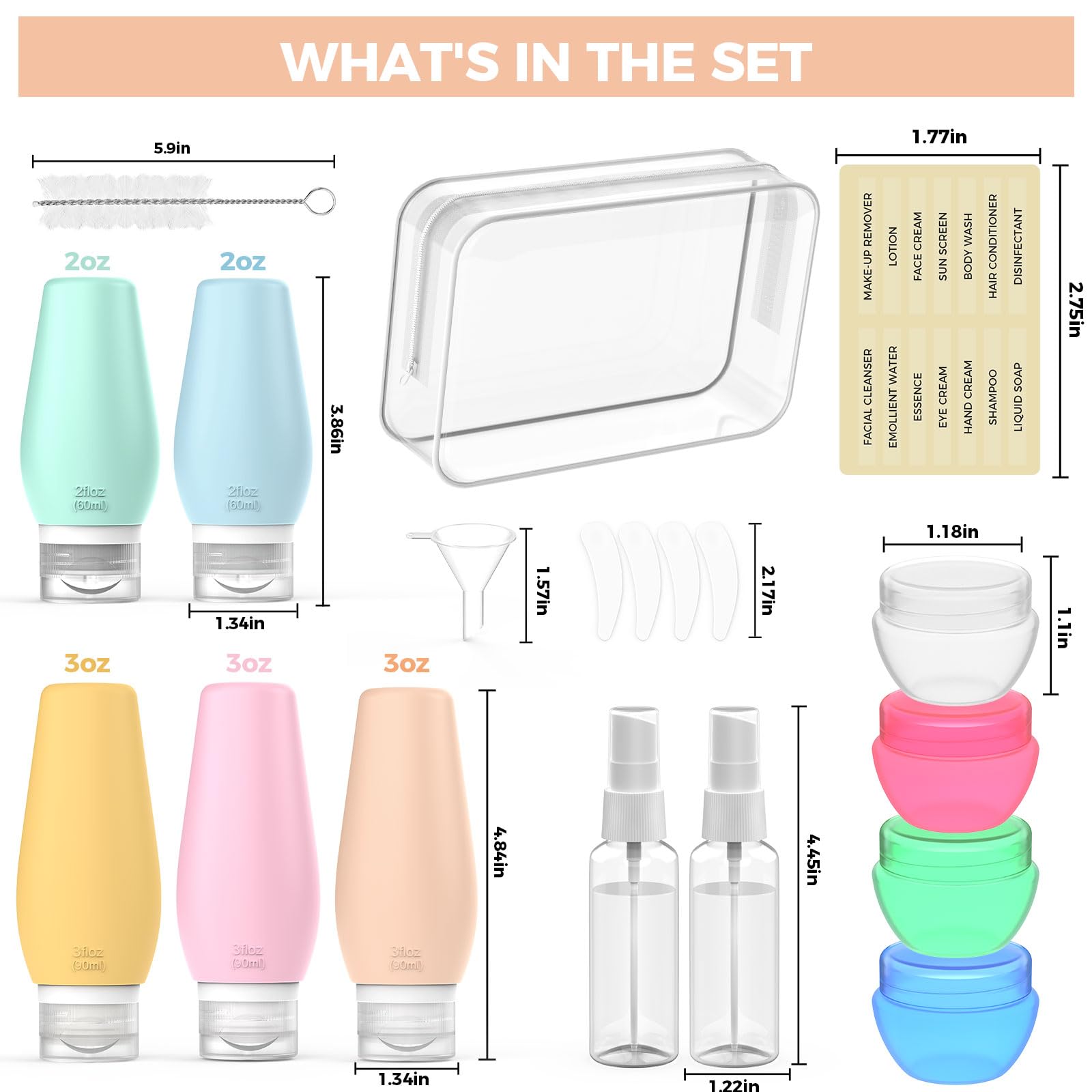 19 Pack TSA Approved Silicone Travel Bottles - Leak Proof Squeezable Toiletries Containers for Shampoo, Conditioner & Lotion | Perfect Travel Essentials for Airplane Carry-on & Vacation Toiletry Kits