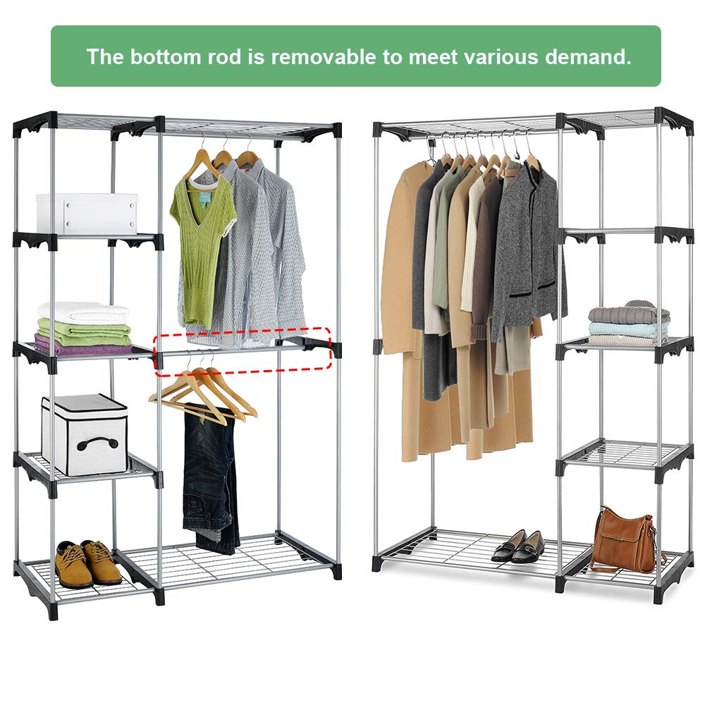 Heavy Duty Hanging Closet Organizer - Large Commercial Grade Metal Garment Rack with Sturdy Rod & Wire Shelving, High Capacity Clothes Storage for Bedroom, Cloakroom, Retail Store (Silver) | Perfect for Home Organization, Clothing Display & Commercial Use