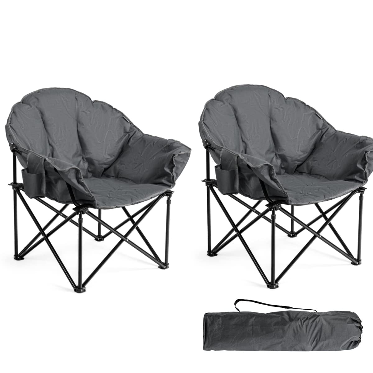 **Tangkula Oversized Camping Chair - Heavy Duty Padded Folding Chair with Cup Holder & Carry Bag, Moon Round Saucer Club Chair for Outdoor, Picnic, Fishing, Hiking, Beach, Backyard, BBQ, Concert (Grey, 2-Pack) - Perfect for Relaxing in Comfort Anywhere**