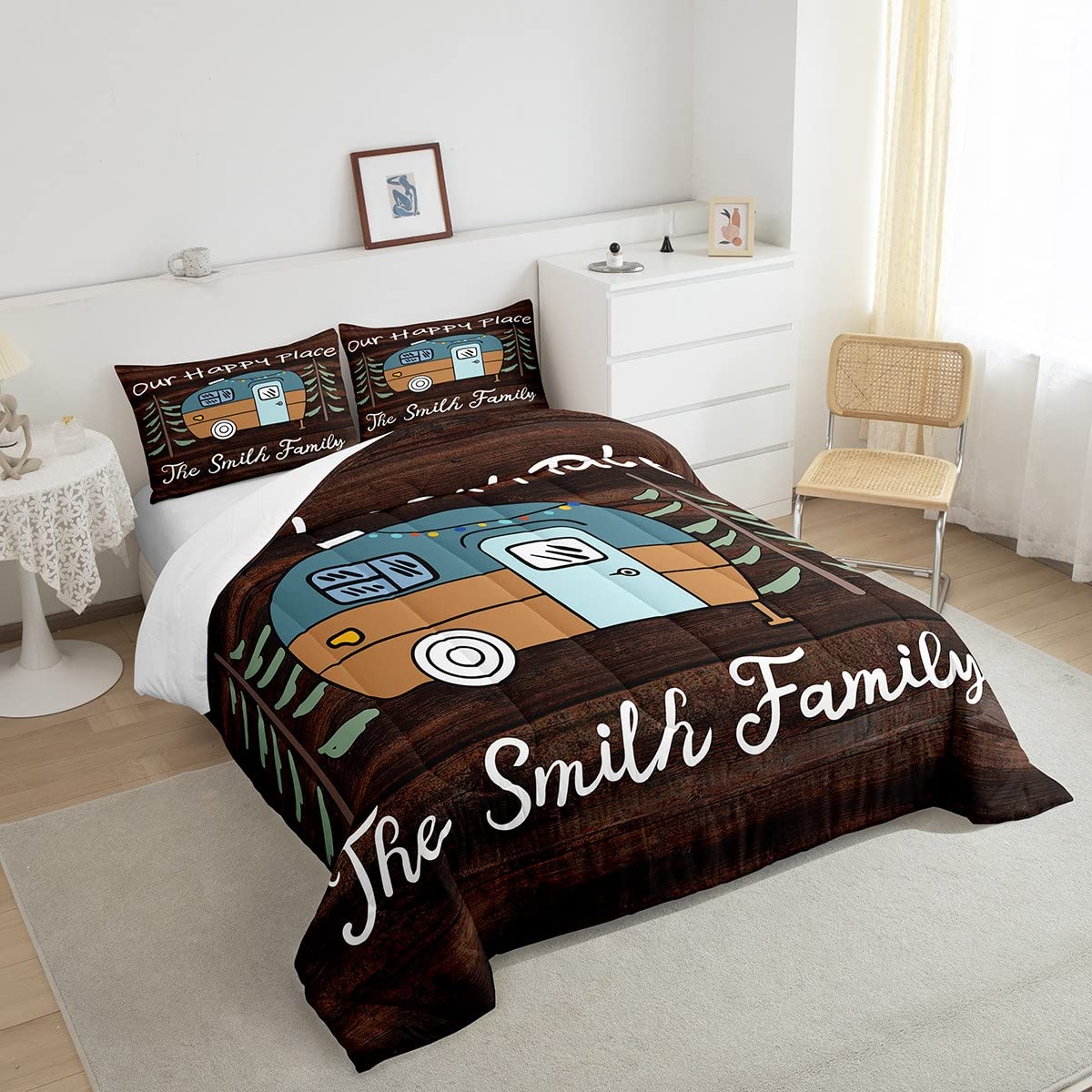 Happy Camping Bedding Set - Feelyou Camper Comforter Queen Size with 2 Pillowcases for Kids & Adults | Cozy Outdoor Adventure & Home Decor
