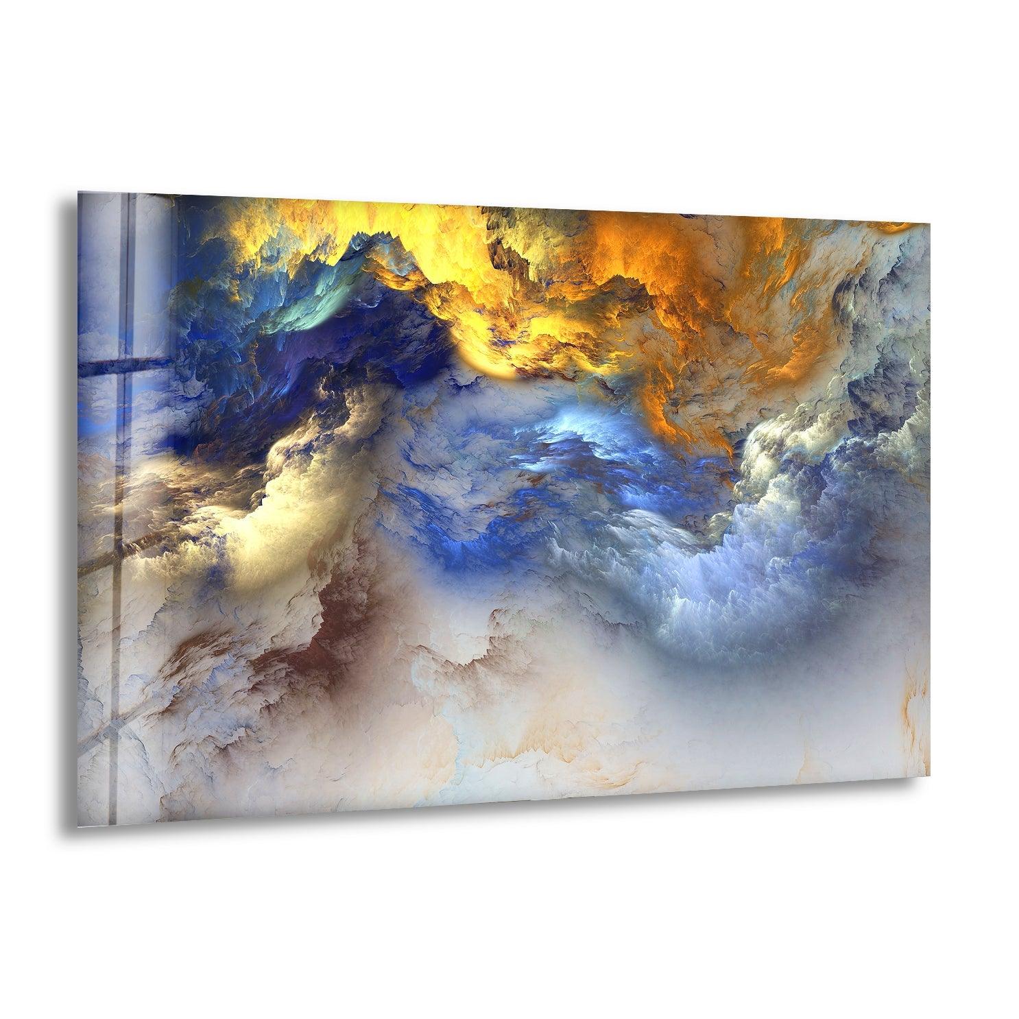 Abstract Colorful Clouds Glass Wall Art - Modern Home Decor for Living Room, Bedroom & Office - Handmade Stained Glass Panel for Windows & Interior Design