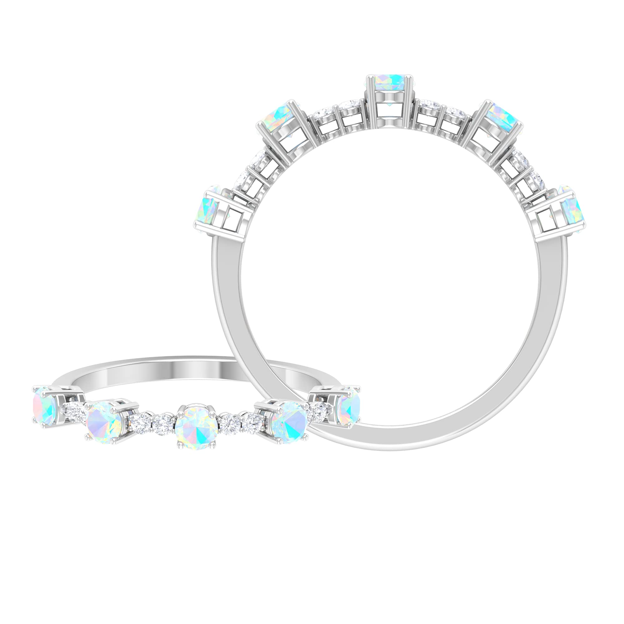 0.75 CT Ethiopian Opal & Diamond Half Eternity Ring for Women - 14K Solid Gold Wedding Band, Anniversary Gift, Engagement Jewelry for Her - Perfect for Special Occasions & Everyday Elegance
