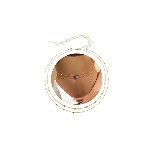 Gold Sequin Waist Chain Bikini Body Jewelry - Layered Belly Chain for Women - Summer Beach Accessories for Swimwear, Pool Party & Festival Outfits
