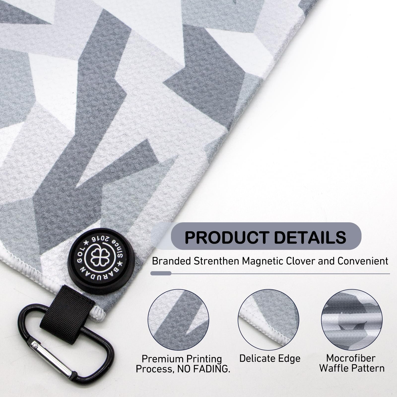 Premium Magnetic Golf Towel for Men & Women - Microfiber Waffle Texture with Strong Magnet - Secure Attachment to Golf Carts & Clubs - Ideal for Golf Course, Driving Range & Outdoor Sports (Grey Camo)