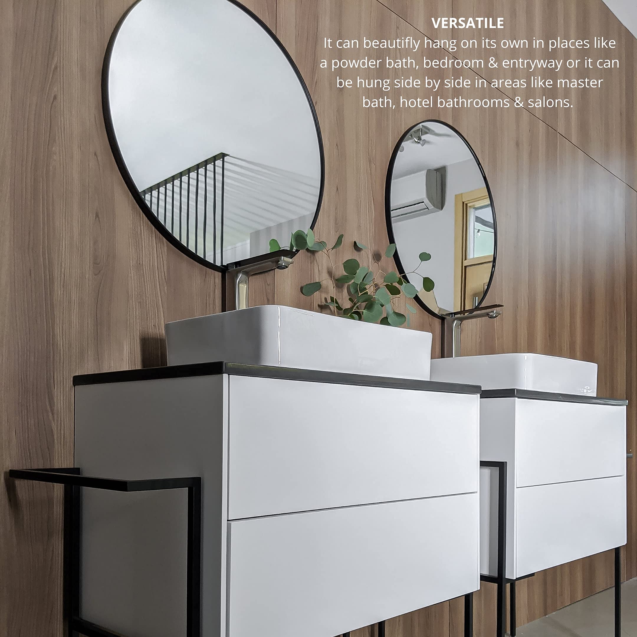 32 Inch Black Round Wall Mirror - Large Decorative Bathroom Vanity Mirror with Aluminum Thin Edge Frame - Perfect for Entryway, Living Room, Bedroom & Dressing Area - Modern Home Decor for Bathrooms, Hallways and Bedrooms