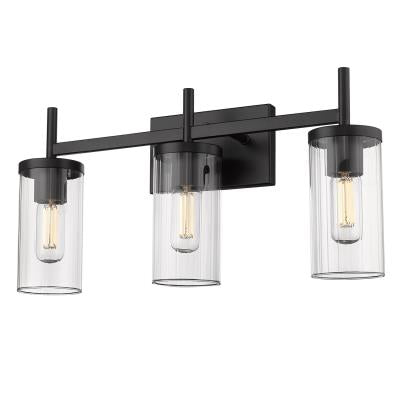 Kate Black Vanity Light - Modern Bathroom Wall Sconce with Clear Glass Shades, Perfect for Makeup Vanity, Dressing Room, and Spa Lighting (12 Inch, Matte Black Finish)