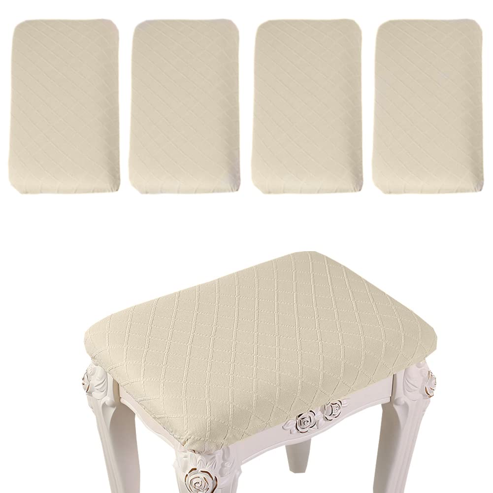 ANWUCHEN 4-Pack Stretch Rectangle Bar Stool Covers - Elastic Jacquard Slipcovers for Wooden & Metal Stools, Vanity Chairs & Counter Seats (Beige) - Perfect for Home Bars, Kitchen Islands & Dining Areas