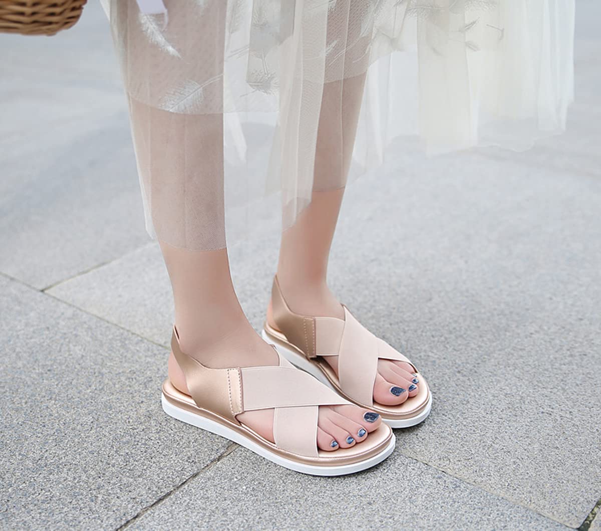 Women's Comfortable Walking Sandals - Flat Ankle Strap Summer Sandals with Flexible & Elastic Sole | Perfect for Beach, Vacation & Casual Outings