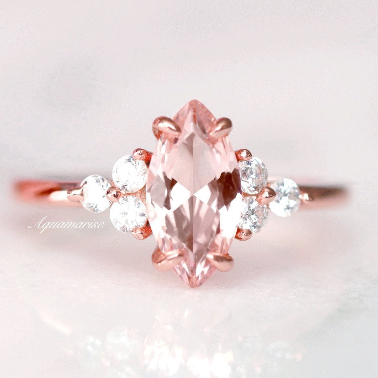 14K Rose Gold Vermeil Nadia Morganite Ring - Elegant Pink Gemstone Jewelry for Women, Perfect for Engagement, Anniversary & Special Occasions